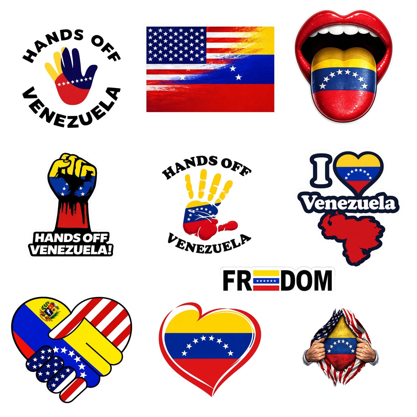 Venezuela Support Stickers 10 Pack, 3 Inch Vinyl Decals, Hands Off Venezuela Freedom Flag Political Stickers