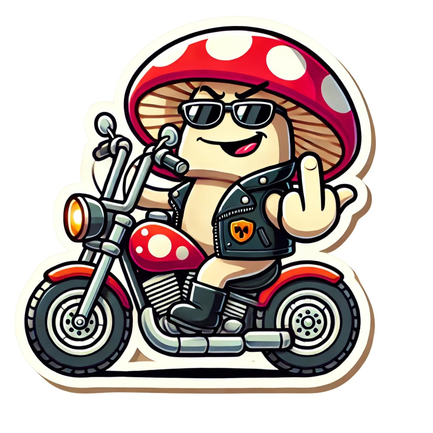 Cartoon Mushroom Biker Vinyl Sticker, Fun Decorative Decal for Laptops and Water Bottles by RockPaperStikrz