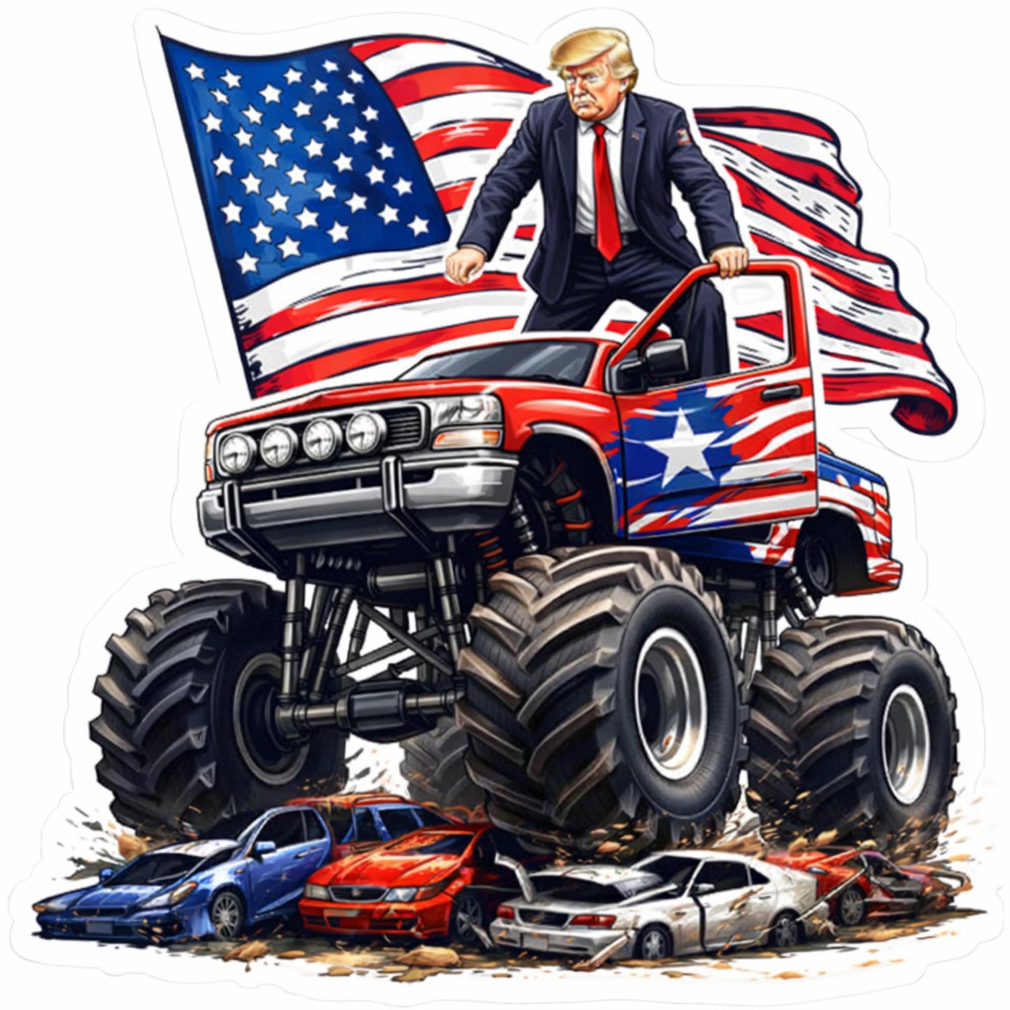 Patriotic Monster Truck Vinyl Stickers 3 Inch Waterproof Die Cut Decals 3 Pack American Flag Truck Art