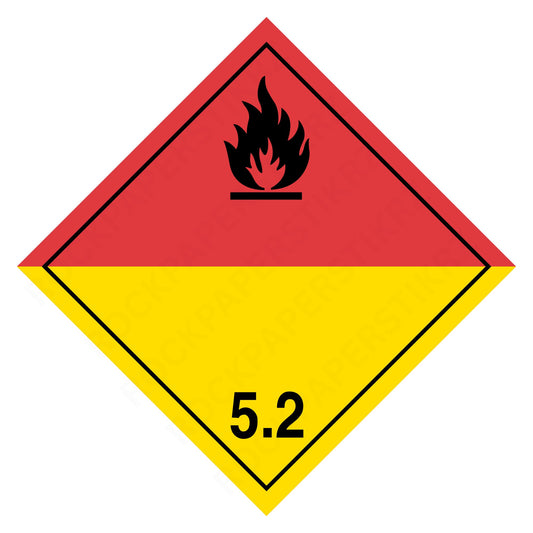 Organic Peroxide Class 5.2 Placard – 10.75” Hazard Warning Label – Red & Yellow Split Diamond Safety Sticker for Transport & Warehouse Use – Industrial Grade Cast Vinyl with UV Overlaminate