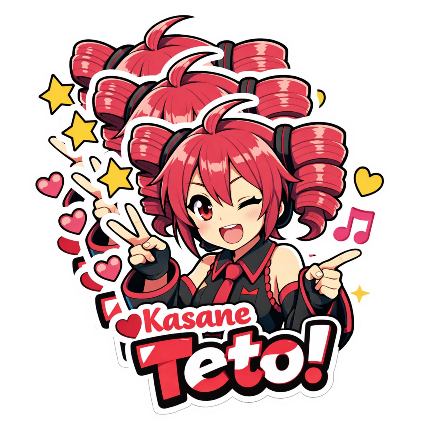 Kasane Teto Cute Anime Style Sticker 3 Inch (3 Pack) Vinyl Decal Red Twin Drills