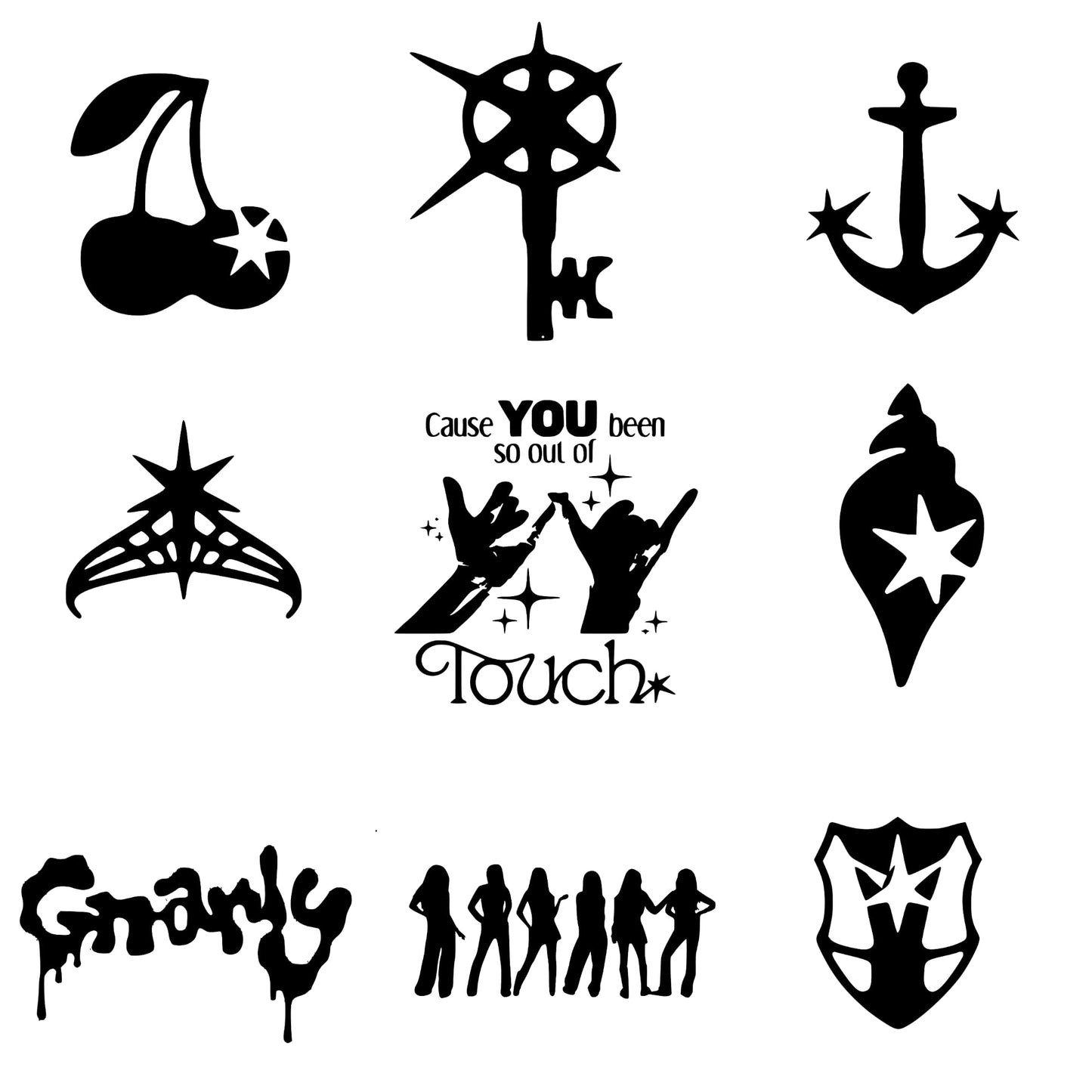 Pop Idol Aesthetic Sticker Pack, Vinyl Decals, Black, 9 Piece Set, 3 Inch, Water Resistant