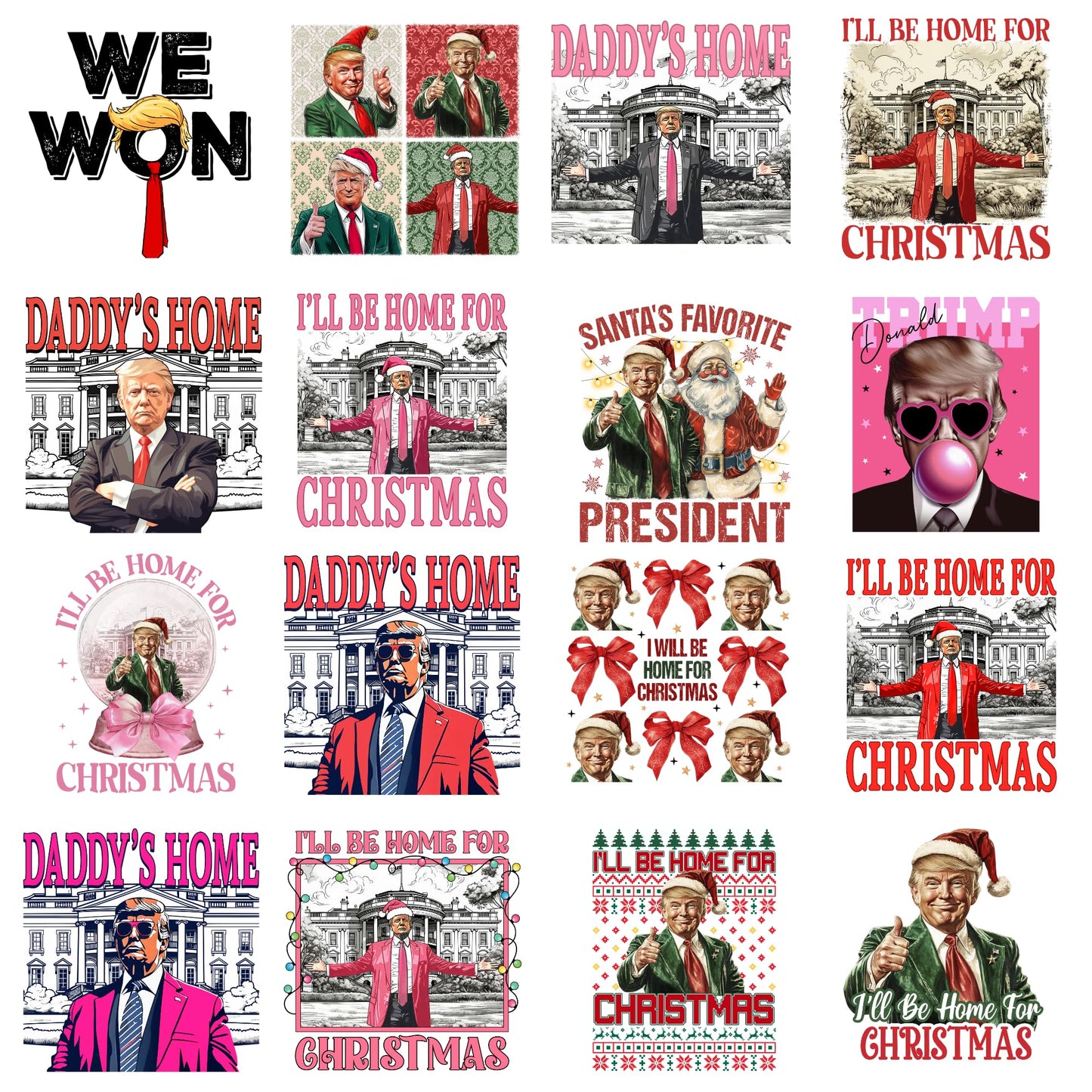 Trump Holiday Sticker Pack, 16 Christmas Themed Vinyl Stickers, Waterproof UV Resistant Patriotic Stickers, Perfect for Stocking Stuffers, Presents and Festivities