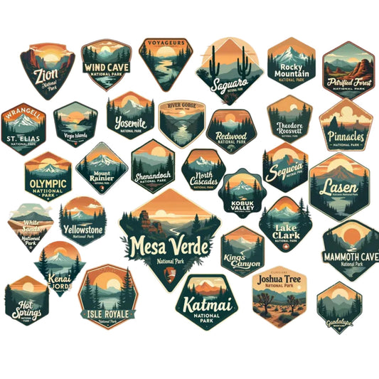 61 National Park Stickers Set 2 Inch Vinyl Travel Journal Map Tracker Scrapbooking Stickers for National Park Lovers Hiking Adventure Planner Gift