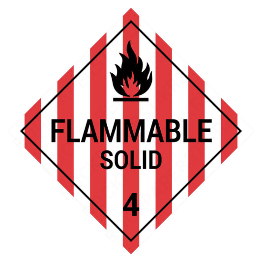Flammable Solid Class 4 Placard – 10.75” Hazard Warning Label – Red & White Striped Diamond Safety Sticker for Transport & Warehouse Use – Industrial Grade Cast Vinyl with UV Overlaminate
