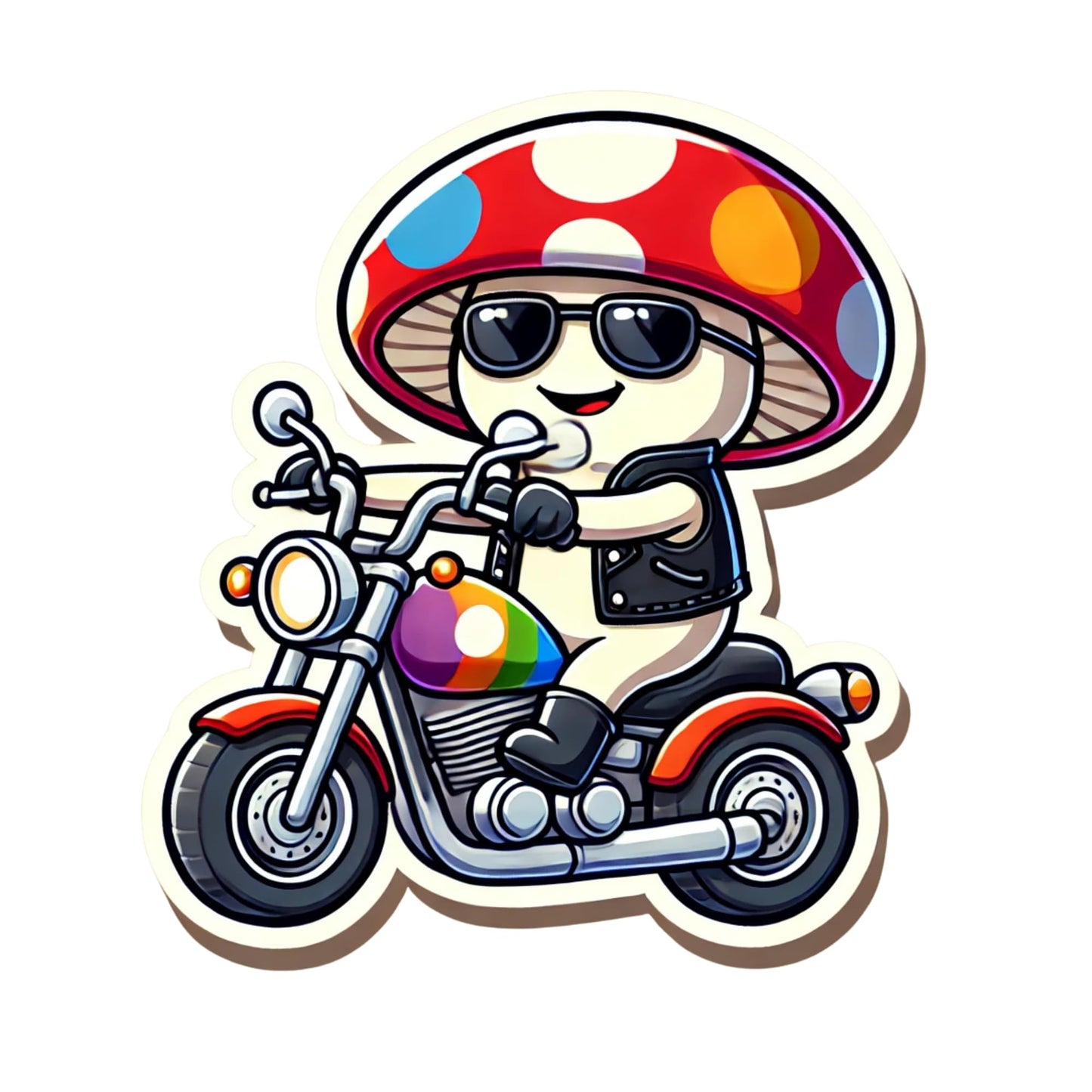 Cartoon Mushroom Motorcycle Sticker, Vinyl Decal, Cool Biker Design by RockPaperStikrz