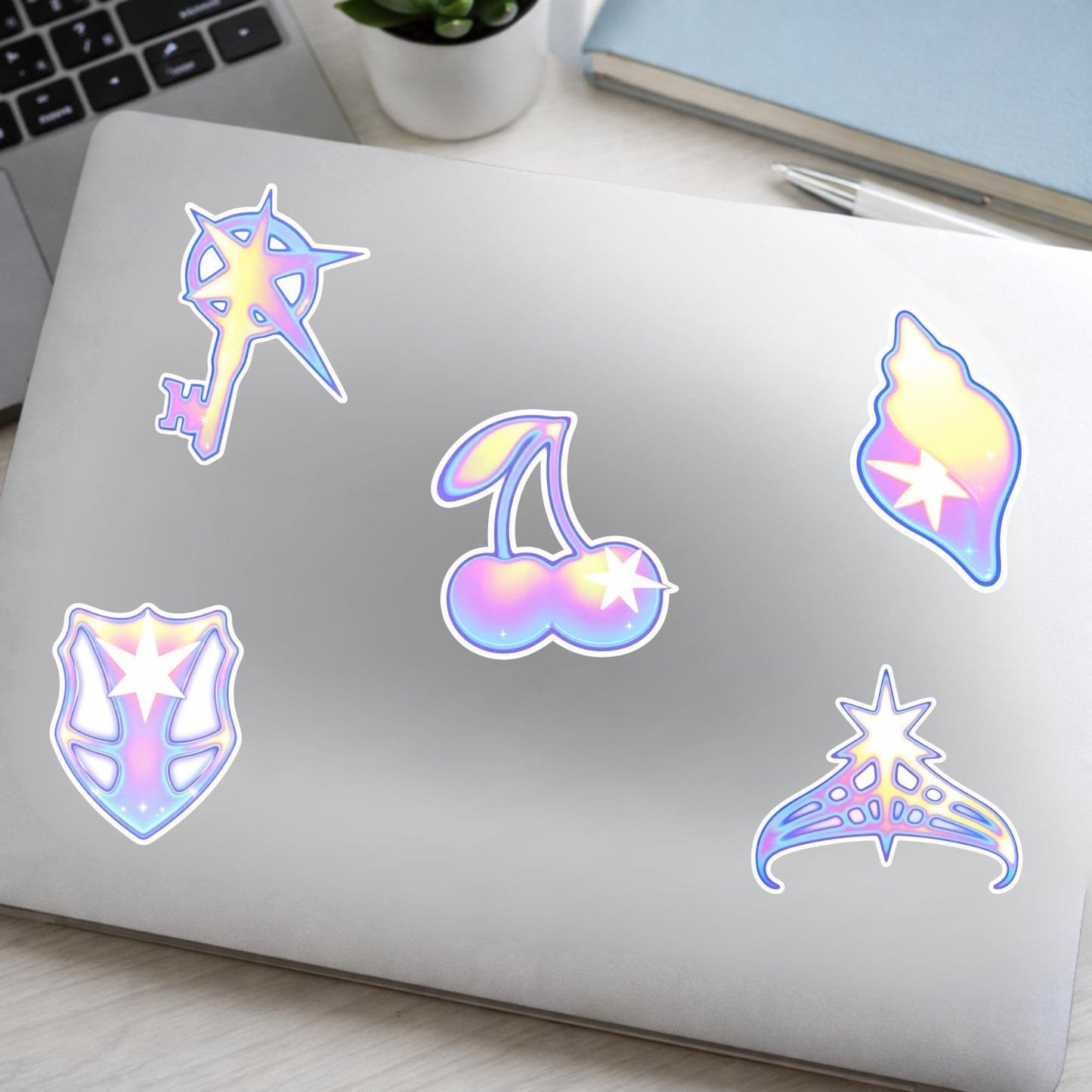Glossy Iridescent Sticker Pack 6 Count 3 Inch Aesthetic Vinyl Stickers Colorful Gradient Decals for Laptop Water Bottle Journal