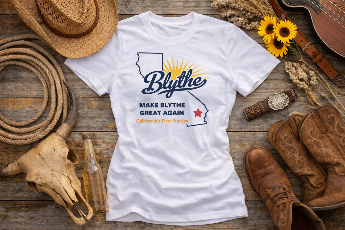 Blythe Sunrise MBGA Women’s Fitted T-Shirt – Make Blythe Great Again Local Pride Tee
