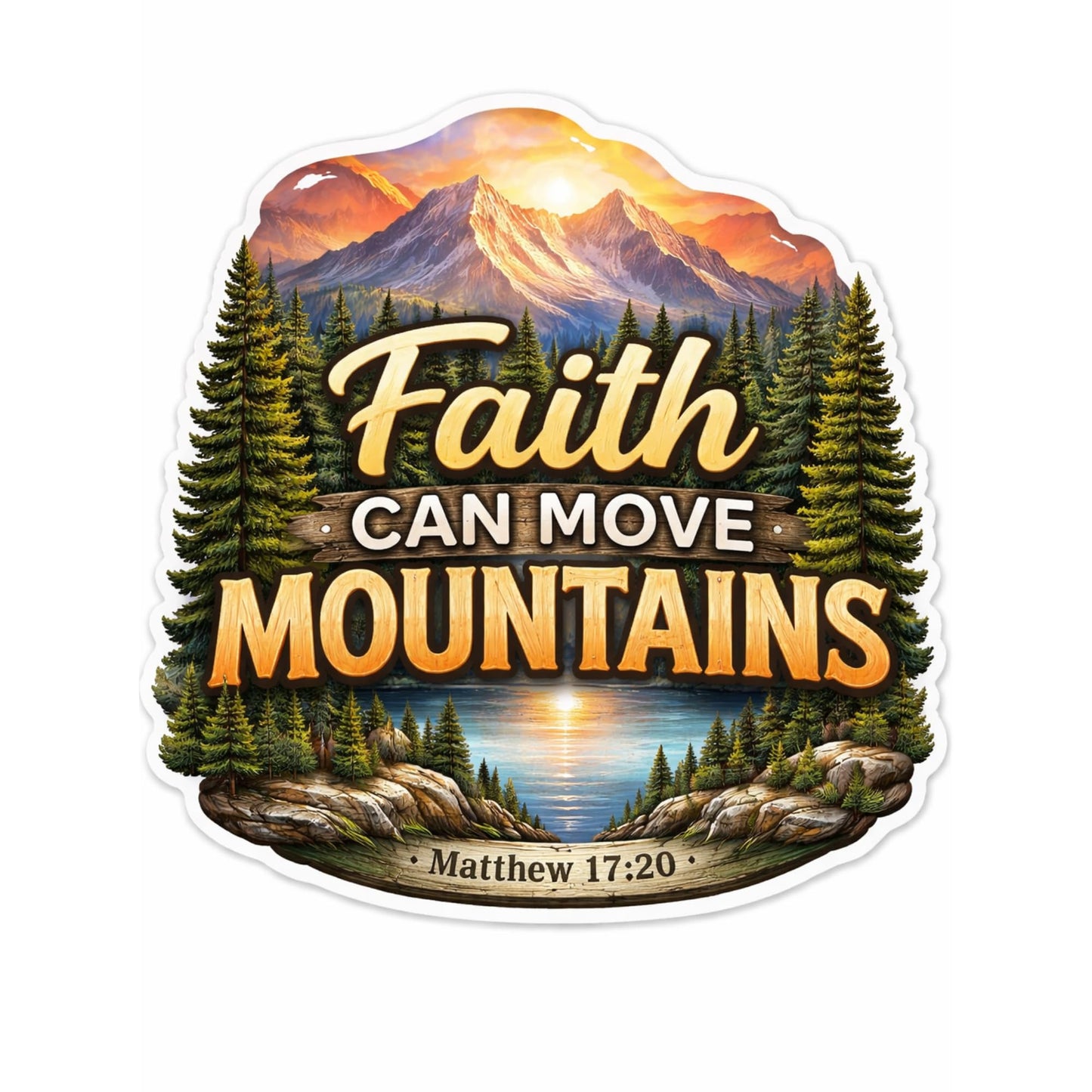 Faith Can Move Mountains Christian Sticker, Bible Verse Matthew 17:20, 5 Inch Vinyl Decal for Water Bottles, Laptops, Cars