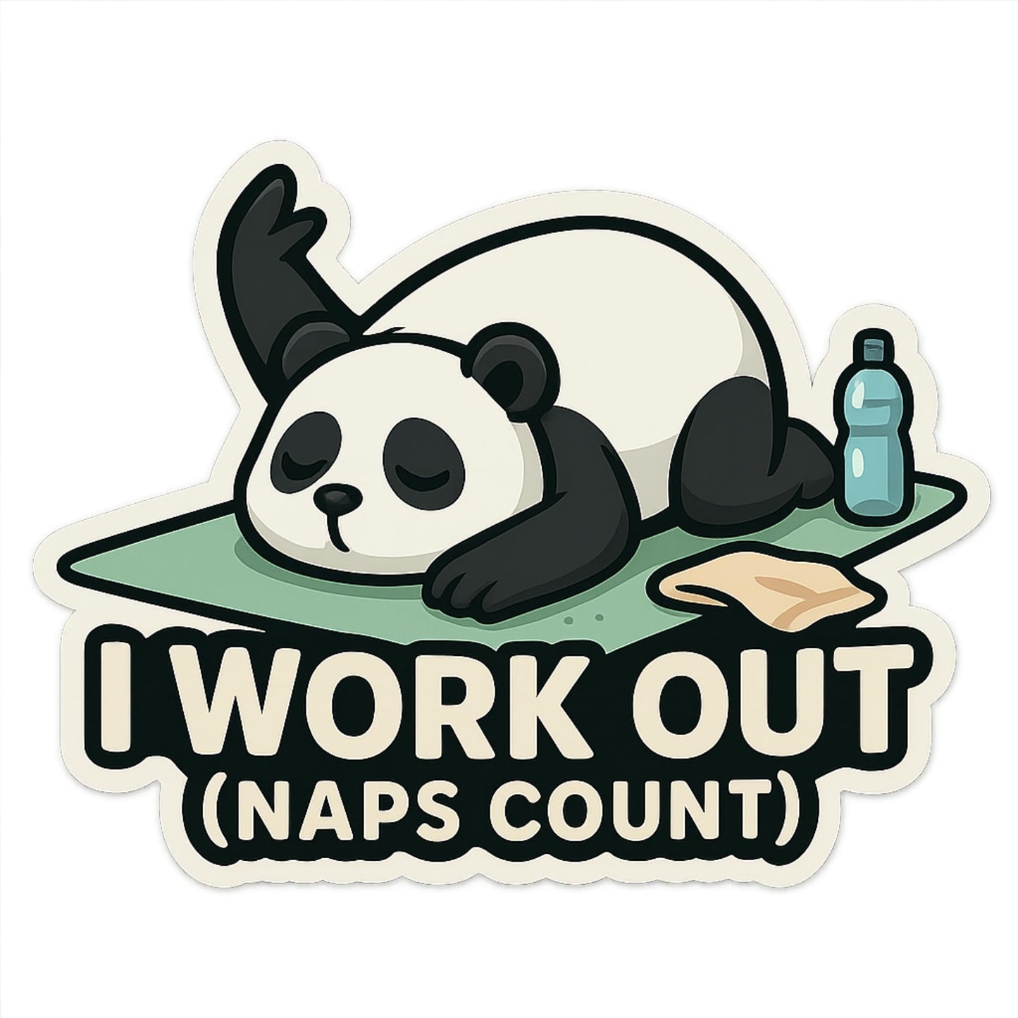 I Work Out (Naps Count) – Lazy Gym Panda Vinyl Sticker, Yoga & Fitness Humor 5 Inch Decal