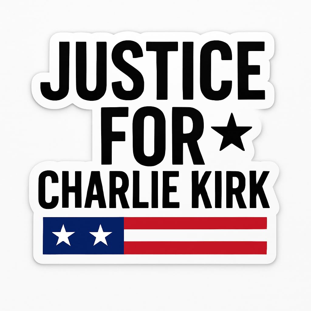 Patriotic Die-Cut Vinyl Sticker, Multi-Color American Flag Design, 5 Inch, Justice for Charlie Kirk