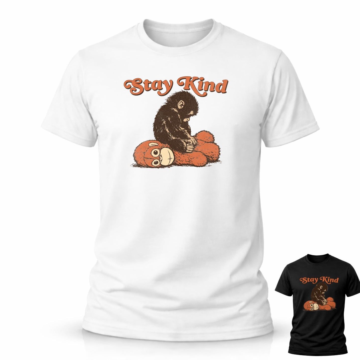 Stay Kind Punch The Monkey Graphic T-Shirt, Cotton, Crew Neck, Short Sleeve, Unisex, White and Black Available