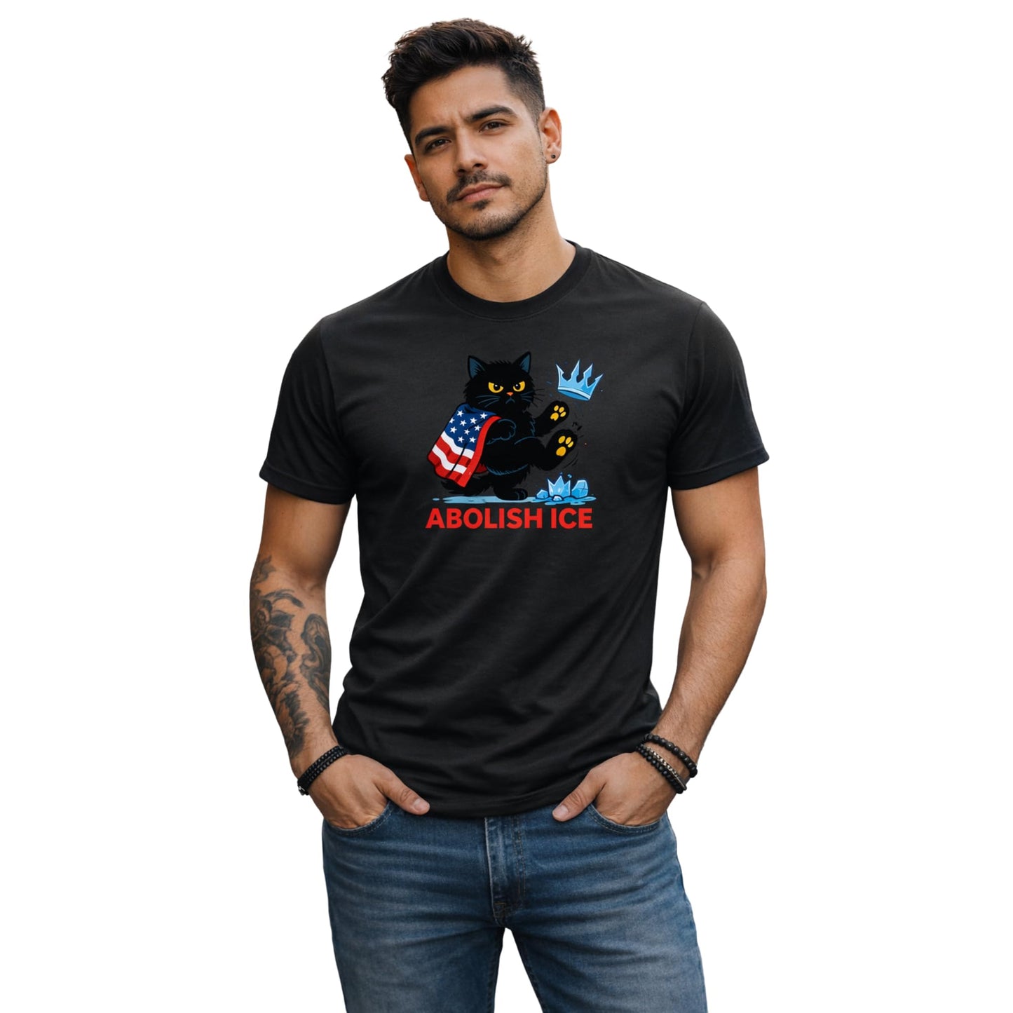 Anti ICE Shirt Abolish ICE Cat Graphic Tee Protest Streetwear Political Statement Shirt for Men or Women White