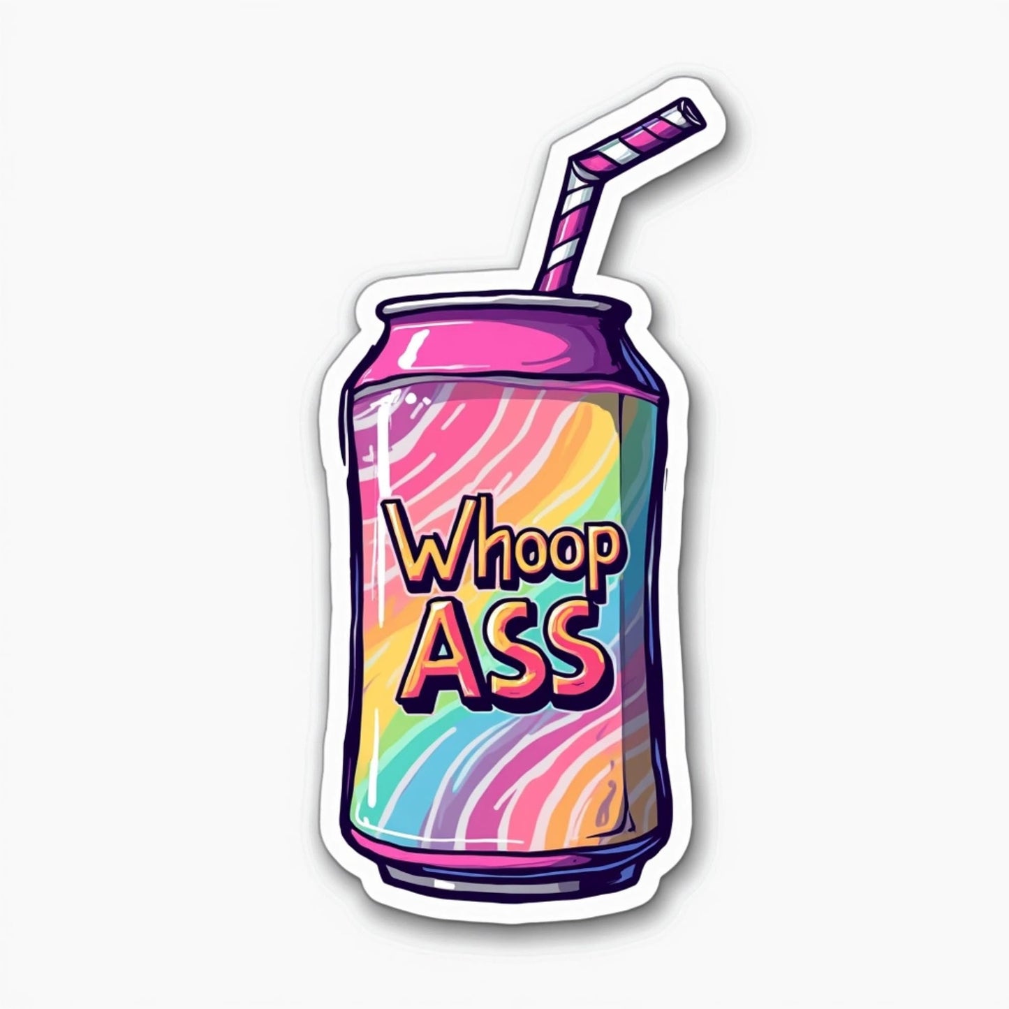 Whoop Ass Soda Can Sticker Set, Rainbow Design, Pack of 6, Vinyl Stickers (3 Inch)
