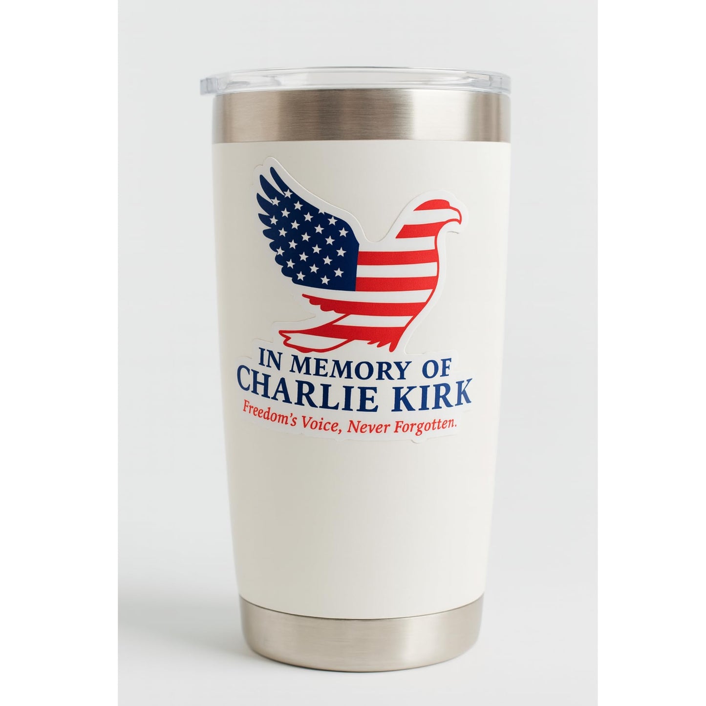 American Patriotic Memorial Eagle Flag Sticker, Freedom's Voice Design, Red White Blue, Vinyl, 5 Inch, Vinyl Charlie Kirk Tribute