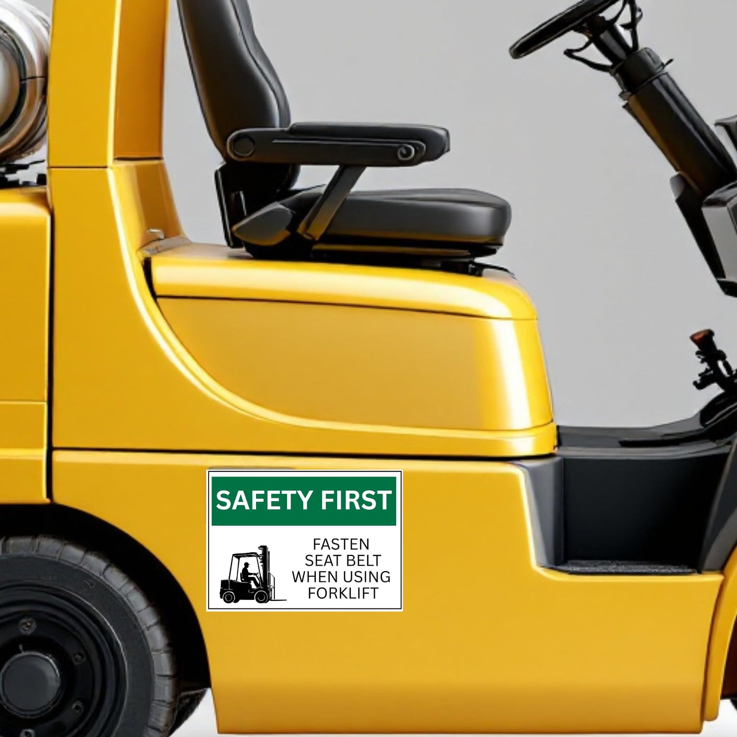 4X Safety First Fasten Seat Belt When Using Forklift ANSI Safety Label Sticker Decal, 7x5 in. Vinyl for Machiner