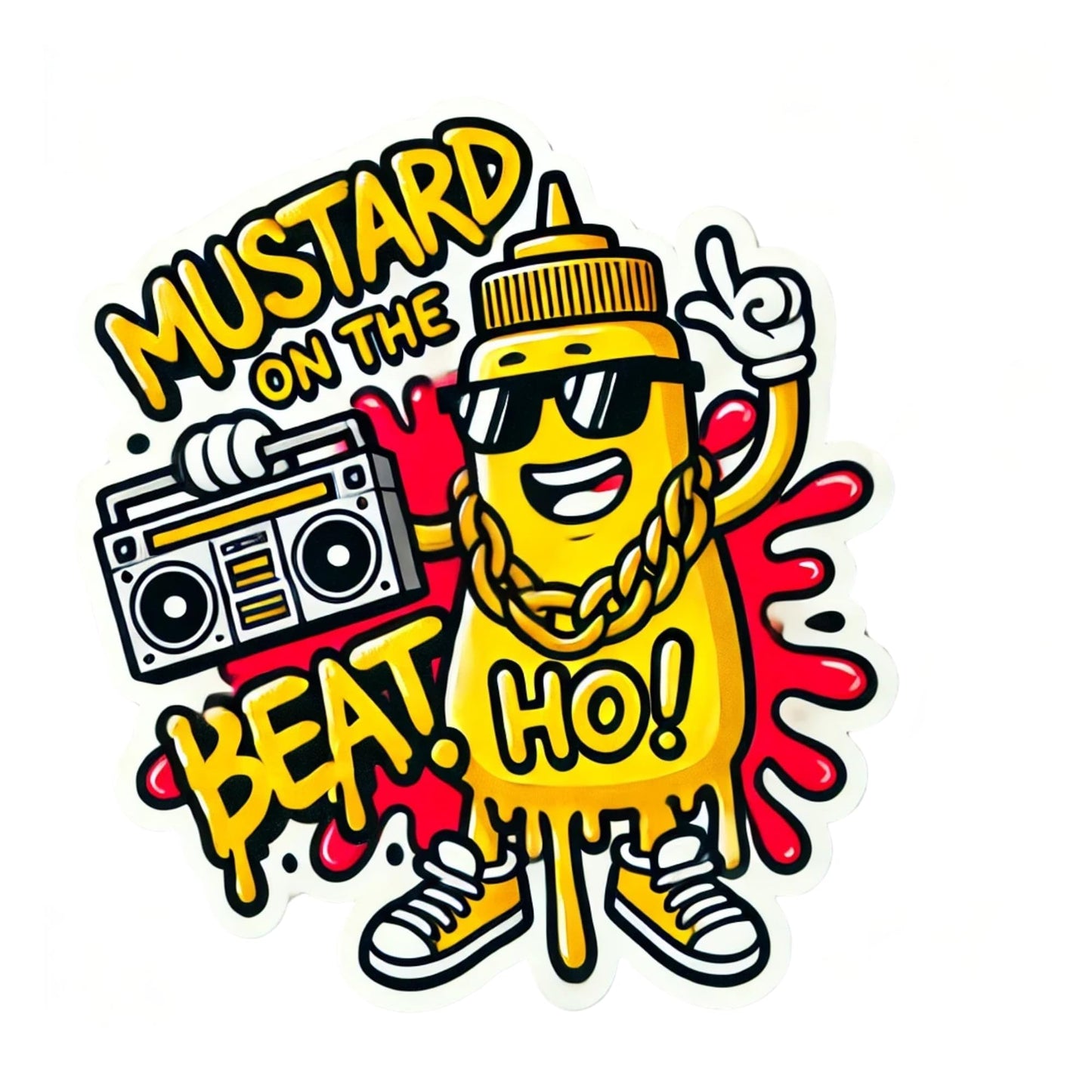Mustard on The Beat, Ho! Vinyl Sticker | Hip-Hop Mustard Character | 3" x 2"