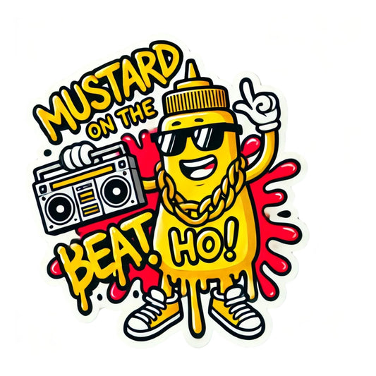 Mustard on The Beat, Ho! Vinyl Sticker | Hip-Hop Mustard Character | 3" x 2"