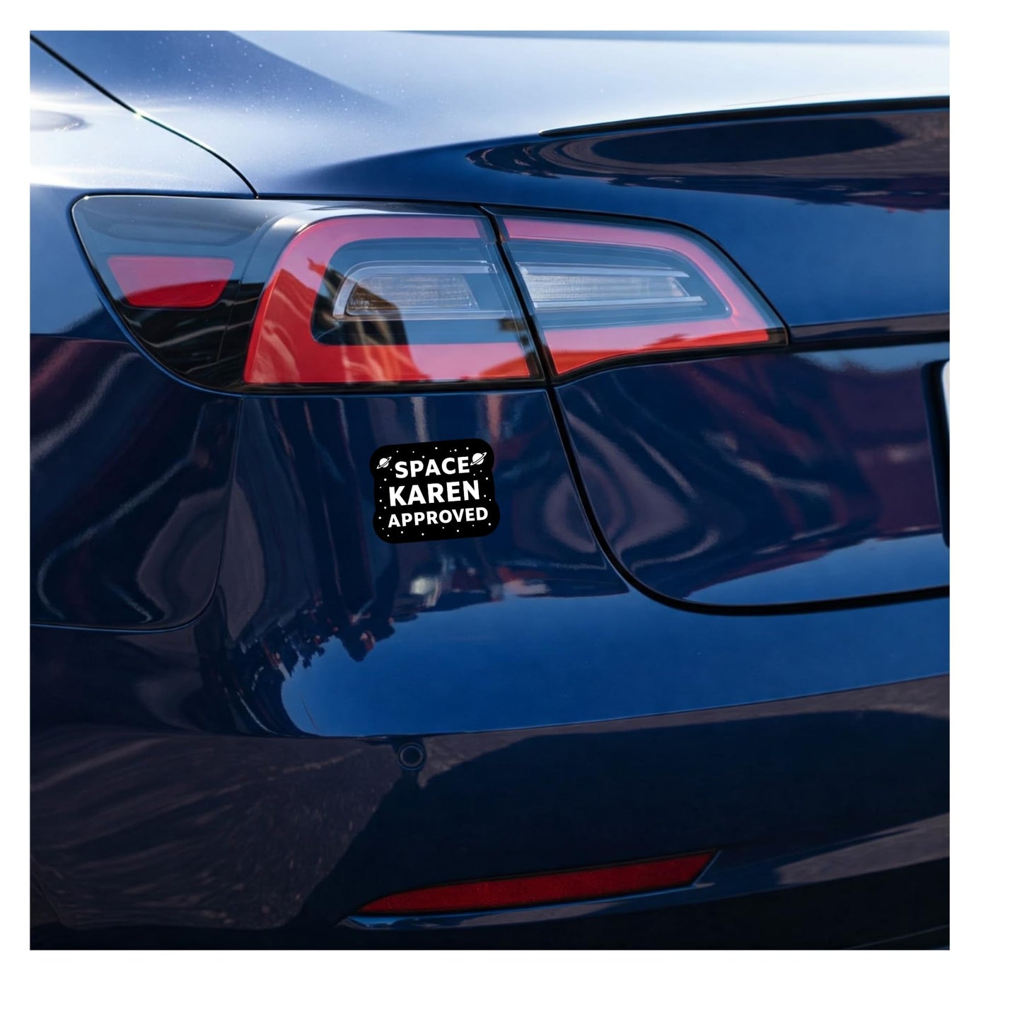 Space Karen Approved Tesla Vinyl Decal, Car Window Sticker, Black and White Anti Elon Sticker for Tesla Drivers