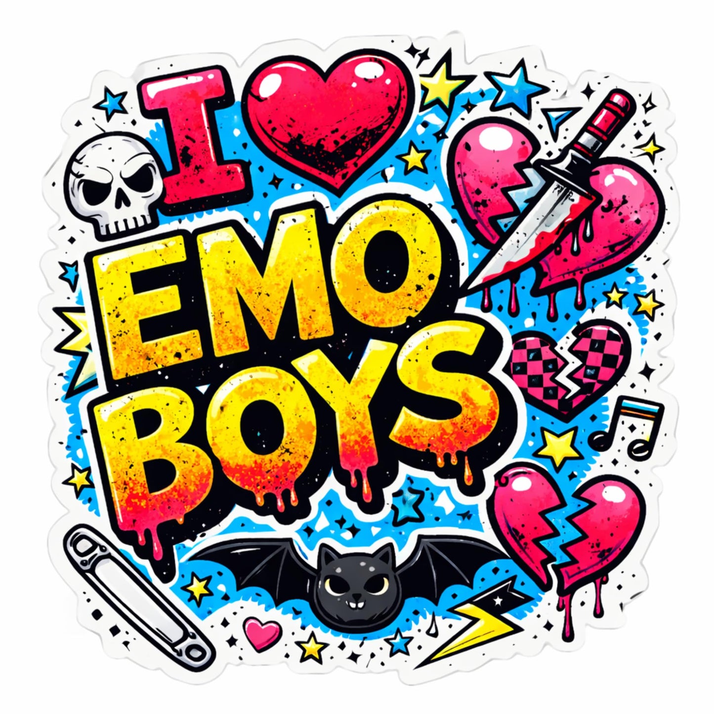 I Love Emo Boys Stickers 3 Pack, 3 Inch Waterproof Vinyl Stickers, Glossy Finish, Emo Aesthetic Decorations for Laptop, Water Bottle, Phone, Notebook, Car