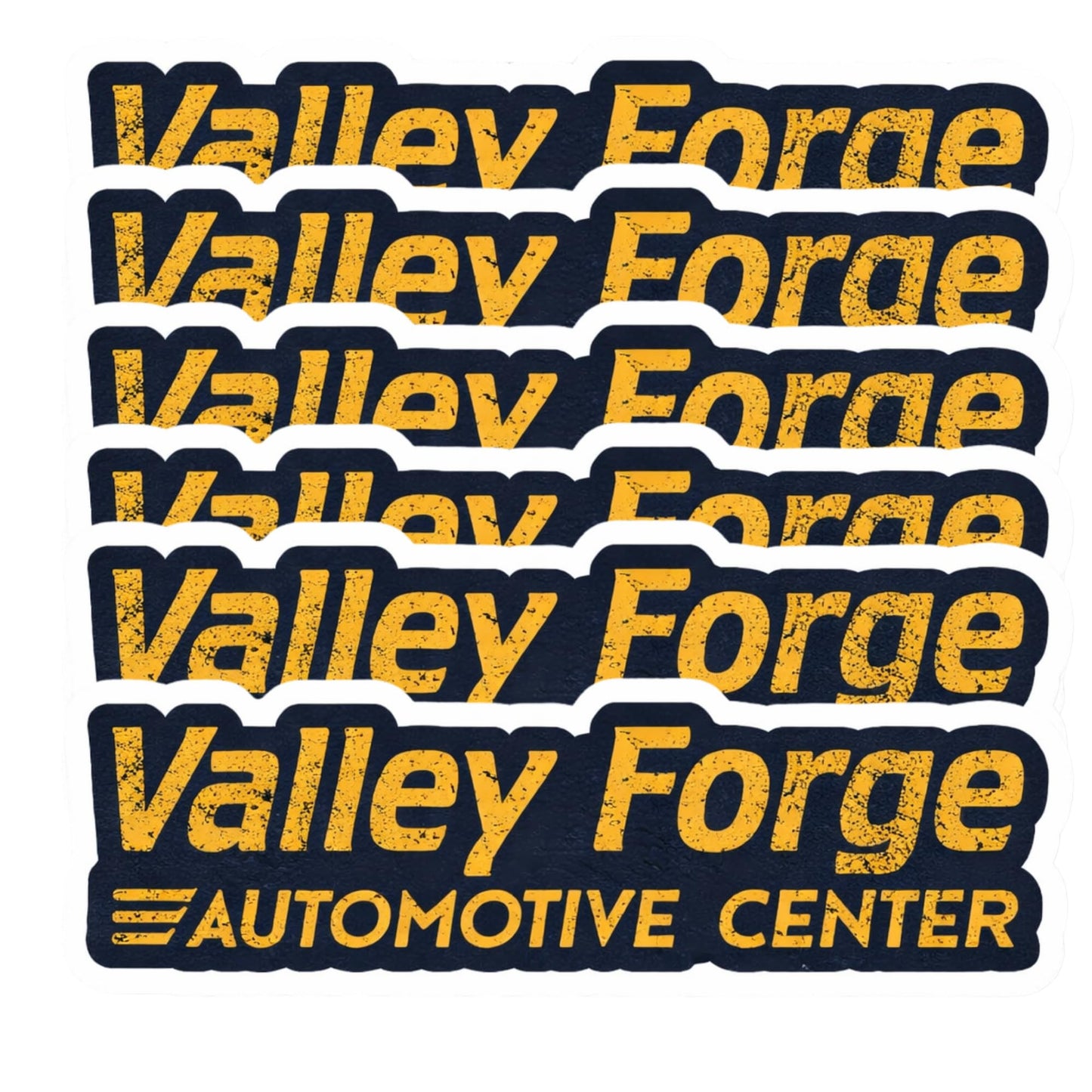 Valley Forge Automotive Center Logo Stickers, 3 Inch Vinyl Decals, 6 Pack, Waterproof, Navy Blue and Yellow, for Laptops, Toolboxes, Cars
