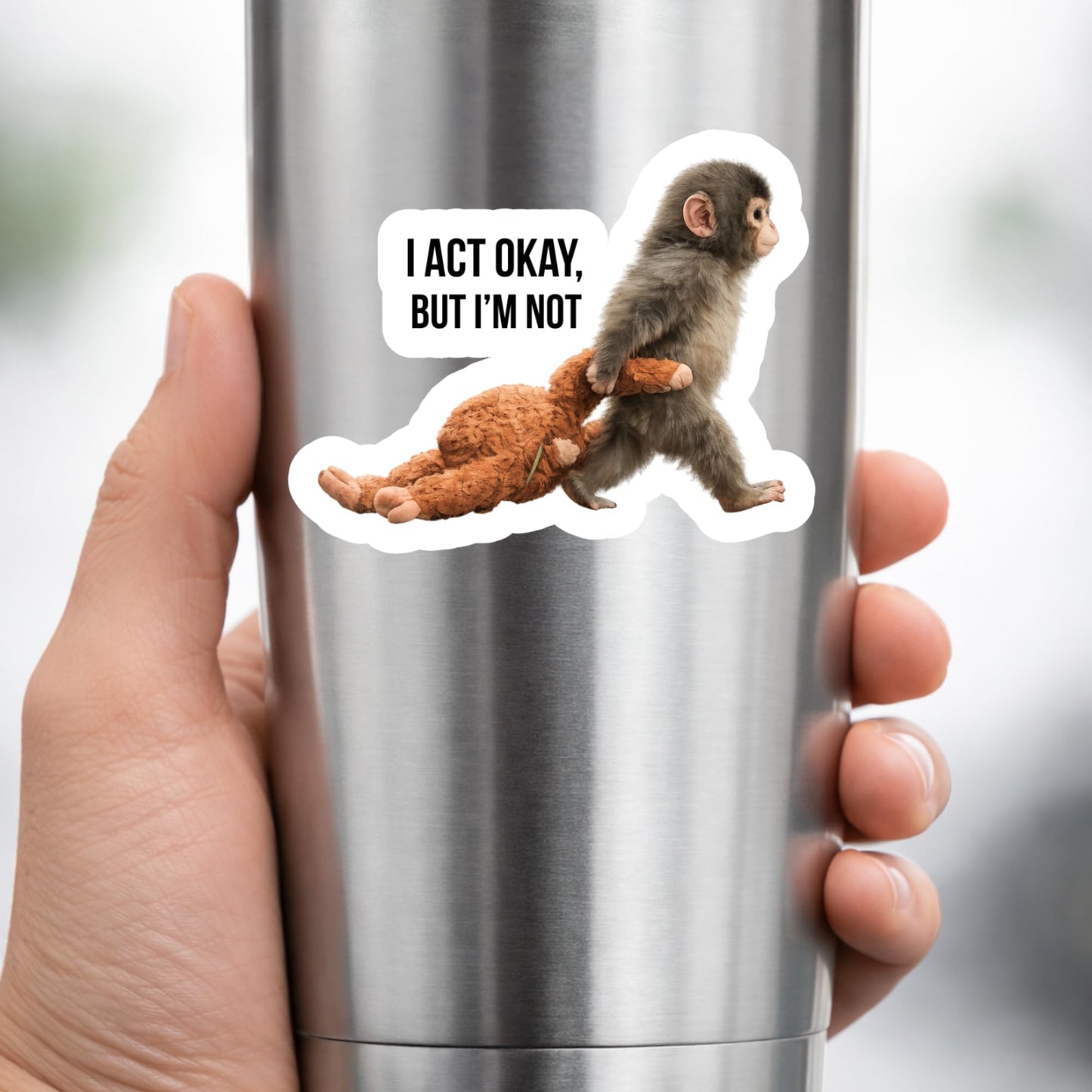 Punch The Monkey Car Bumper Sticker Walking Monkey Plush Sticker Waterproof Vinyl Decal 5 Inch Laptop Water Bottle Phone Car Sticker
