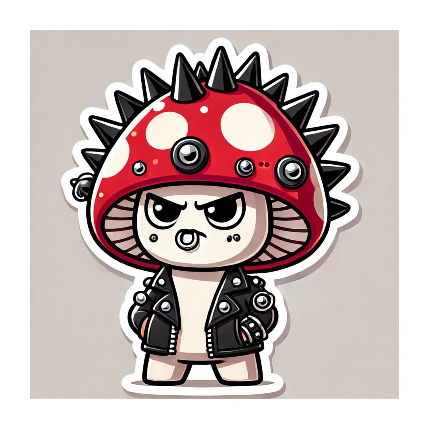 Punk Rock Mushroom Sticker, Alternative Grunge Design, Mohawk Fungi with Leather Jacket
