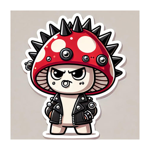 Punk Rock Mushroom Sticker, Alternative Grunge Design, Mohawk Fungi with Leather Jacket