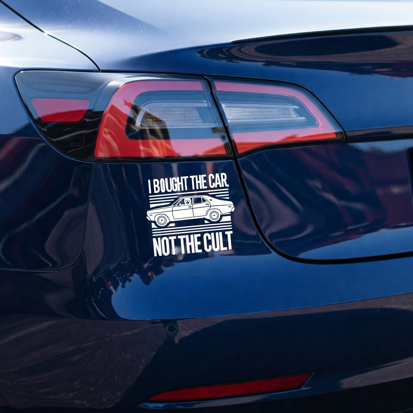 Car Window Decal, I Bought The Car Not The Cult, Anti-Elon Decal for Tesla Drivers, 5.5 Inches, Matte Black, Weatherproof