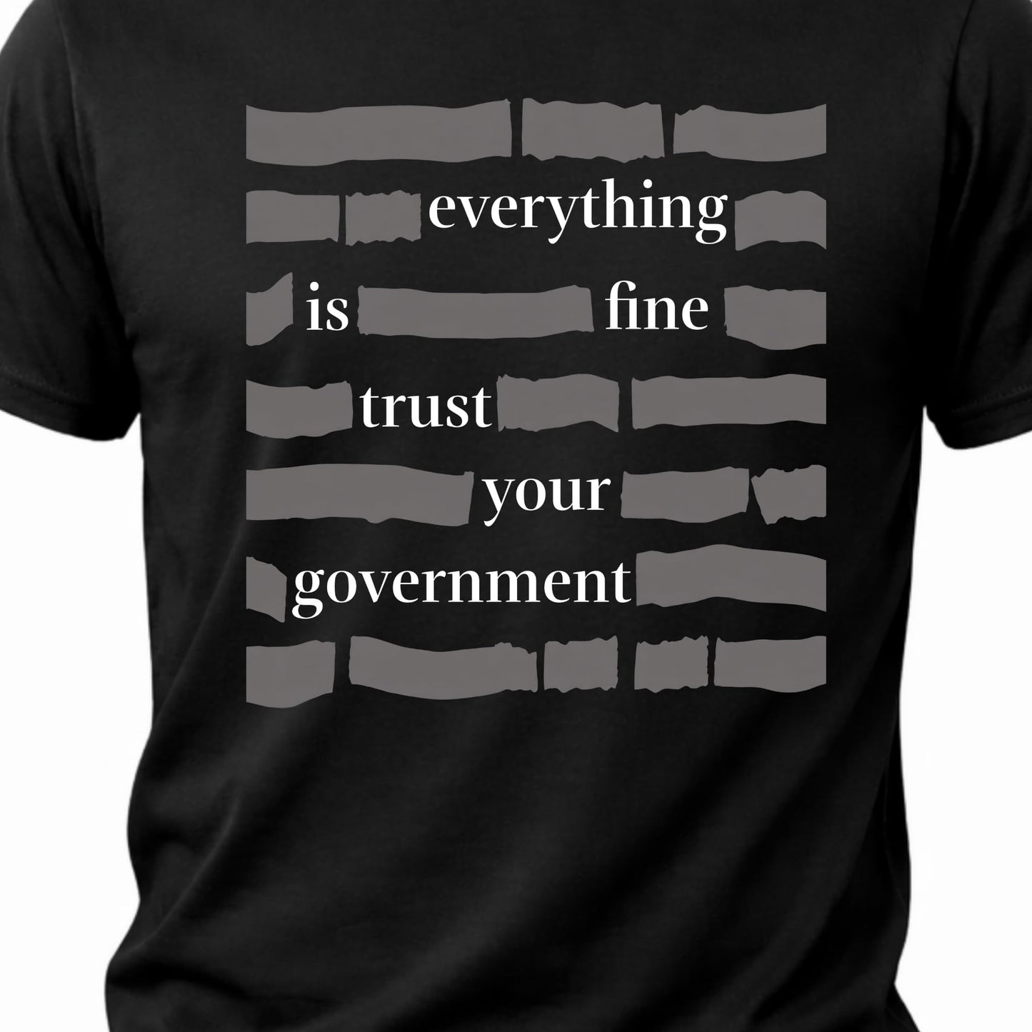 Everything is Fine Trust Your Government T Shirt Funny Redacted Document Satire Tee Men or Women Available Black