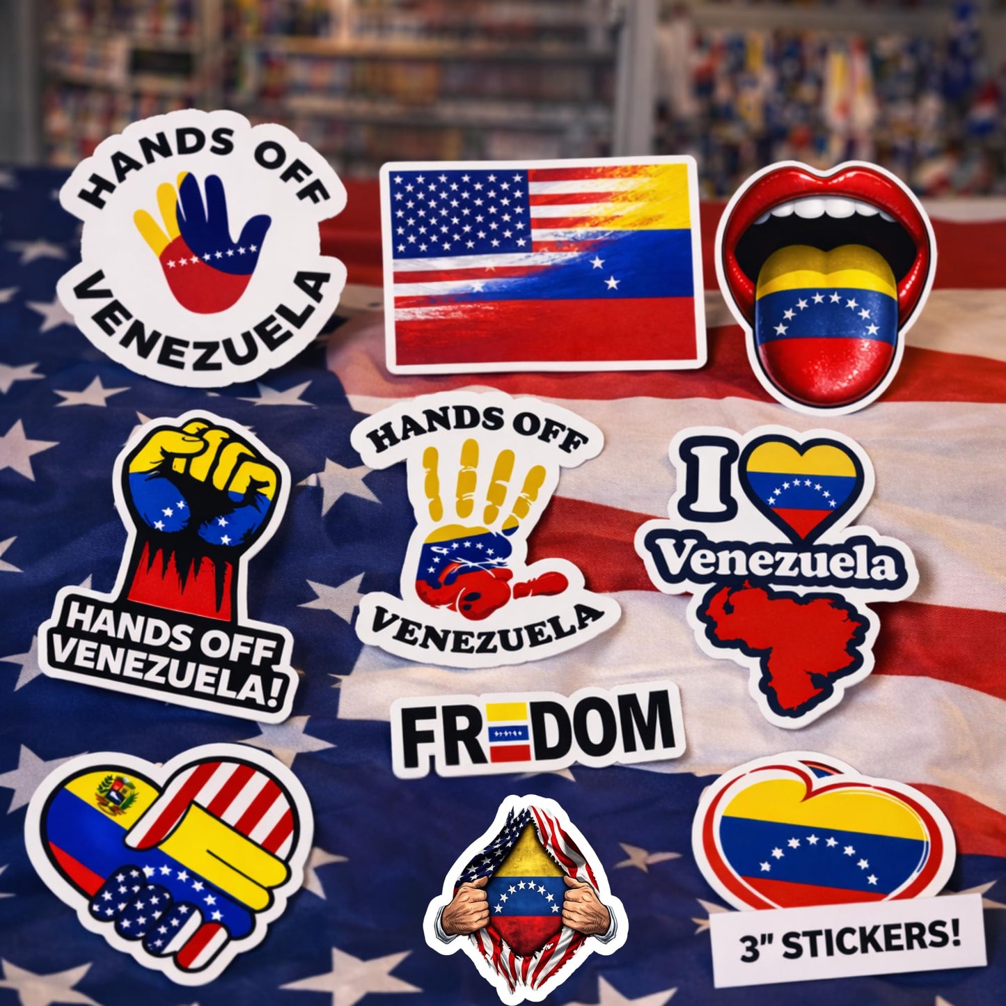 Venezuela Support Stickers 10 Pack, 3 Inch Vinyl Decals, Hands Off Venezuela Freedom Flag Political Stickers
