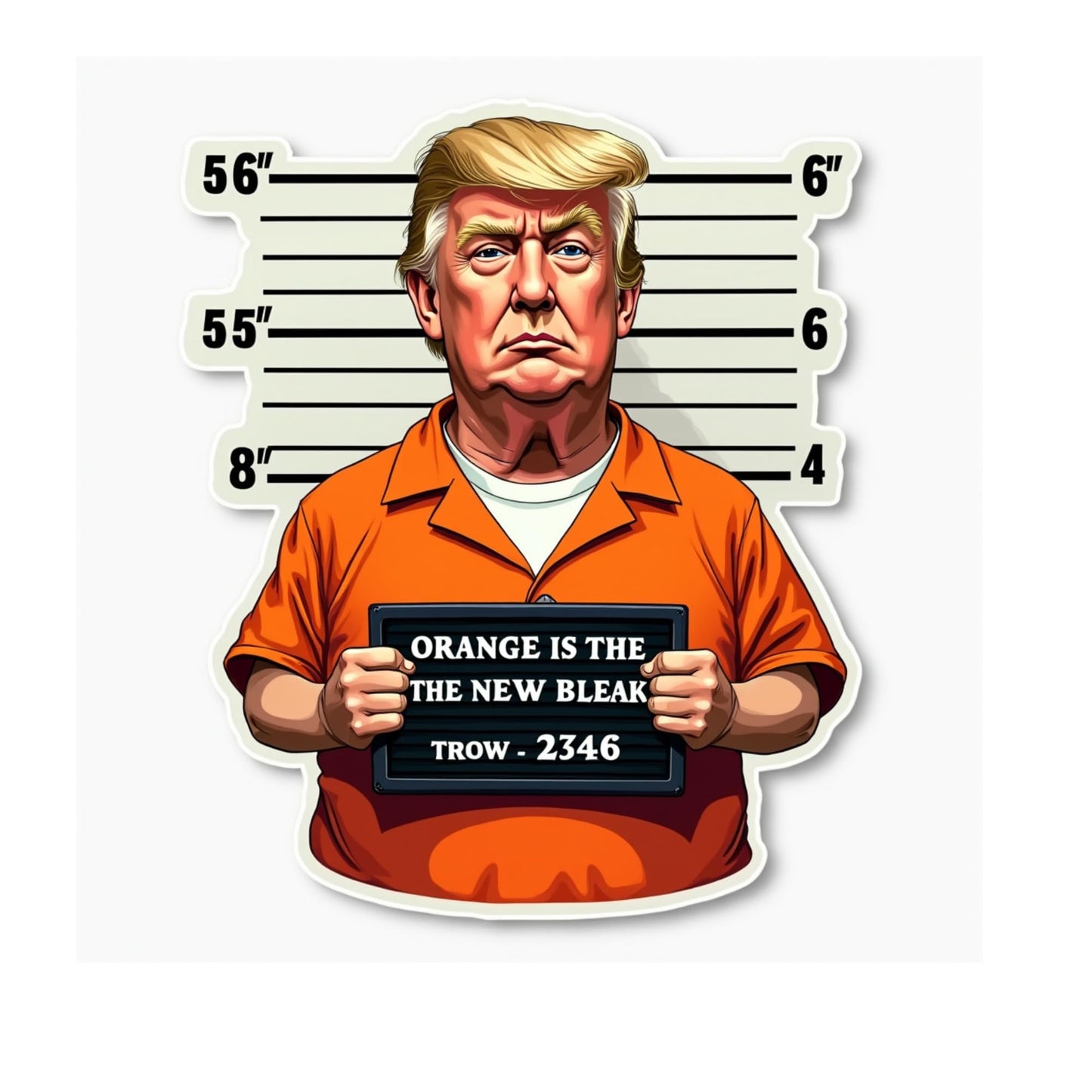 Political Satire Vinyl Sticker, Orange Prison Mugshot Design, Humorous Statement Decal Anti-Trump Sticker (4 Inch)