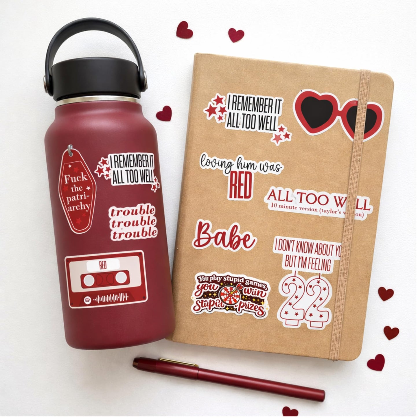 Red Era Lyric Inspired Sticker Pack, 12 Pack Waterproof Vinyl Stickers, 3 Inch Decals for Laptop, Water Bottle, Journal, Phone