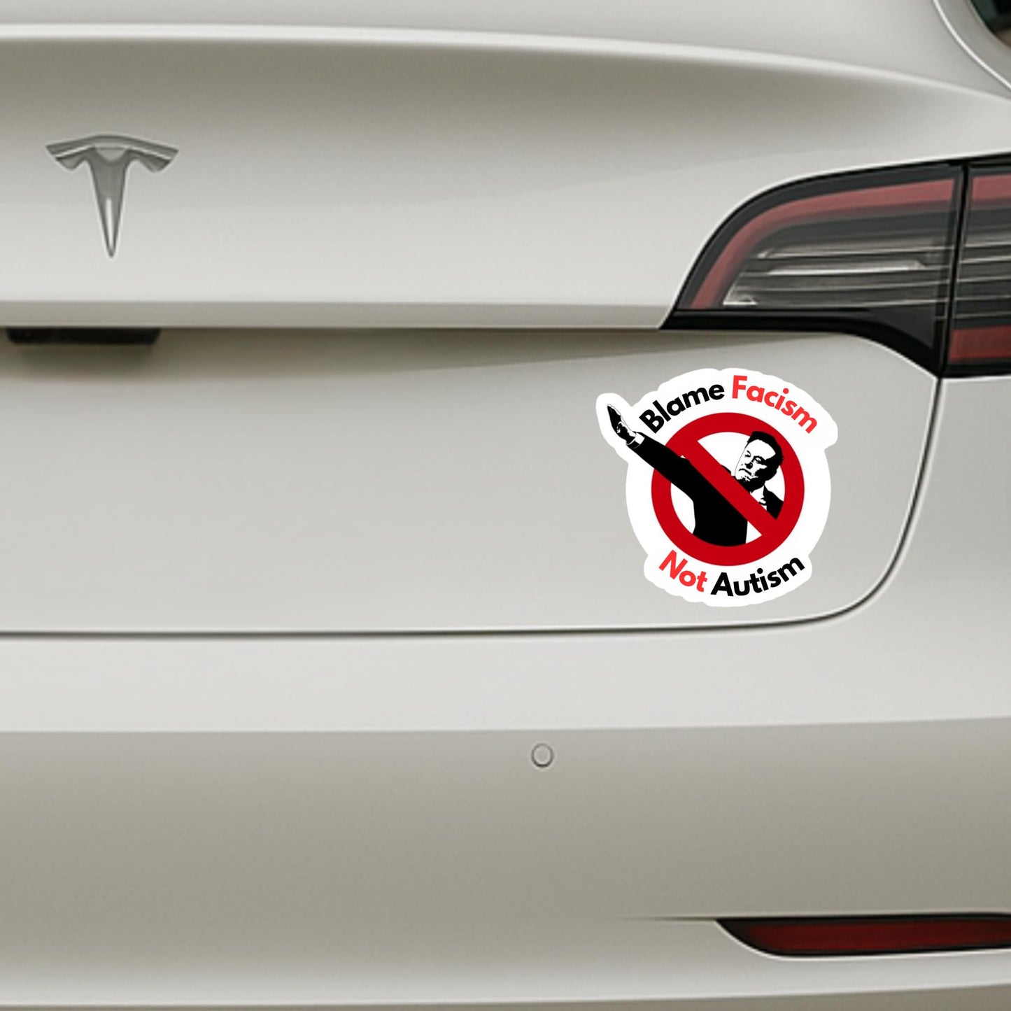 Blame Fascism, Not Autism - Anti-Elon Musk - 5 Inch Round Bumper Sticker - Anti-Elon Tesla Driver