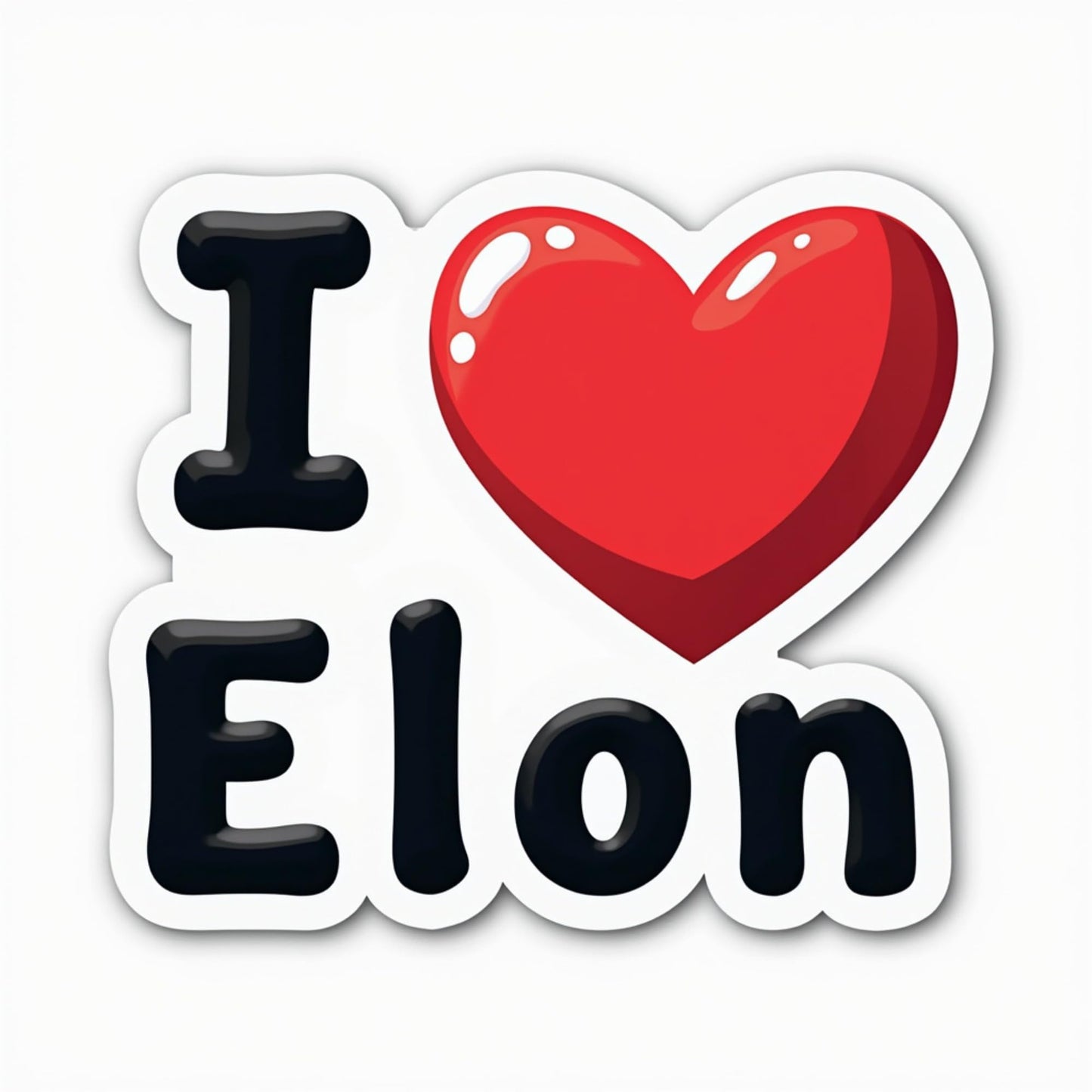I Love Elon Vinyl Sticker, 3 x 2.75 inches, Black and Red Heart Design