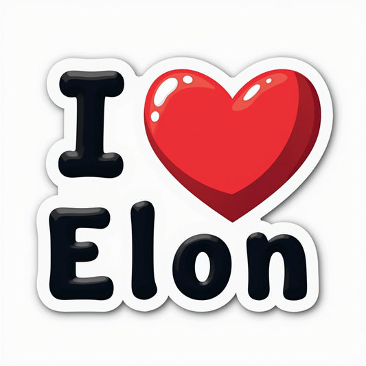 I Love Elon Vinyl Sticker, 3 x 2.75 inches, Black and Red Heart Design