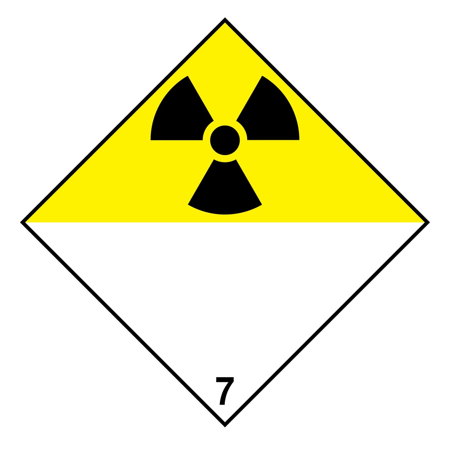 Radioactive Class 7 Placard (Blank Panel) – 10.75” Hazard Warning Label – Yellow & White Split Diamond Safety Sticker for Transport & Warehouse Use – Industrial Grade Cast Vinyl with UV Laminate