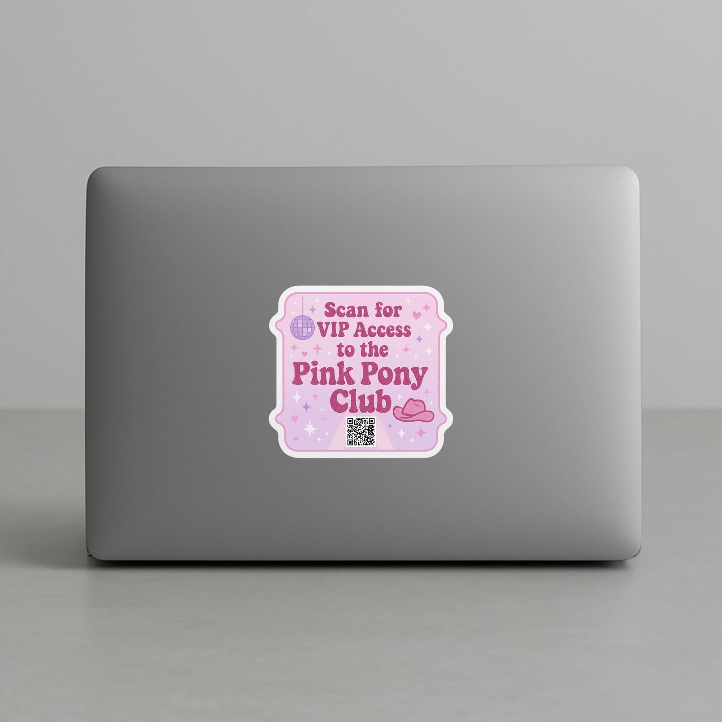 Pink Pony Club VIP Access QR Code Sticker, 5.5 inch, Glittery Retro Design