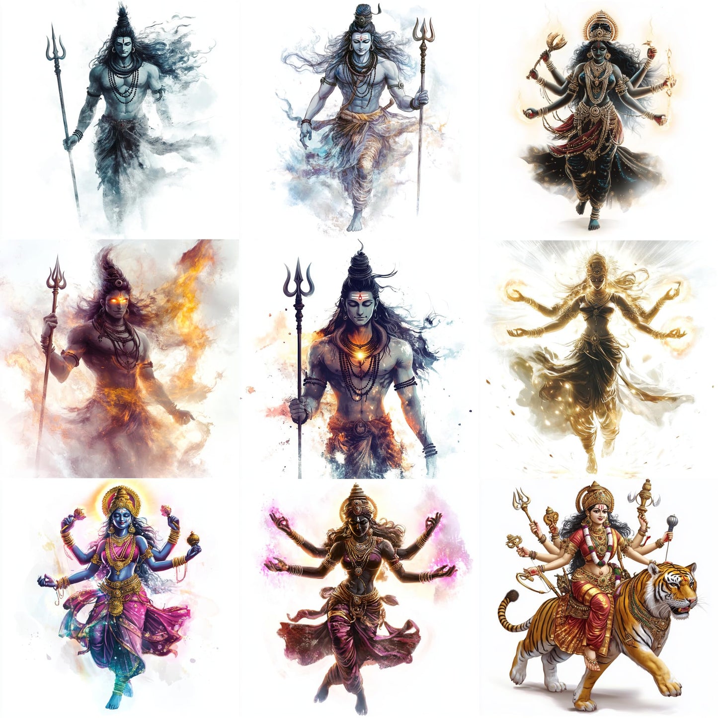 Divine Art Collection Hindu Deity Wall Stickers, 9 Pack, Shiva and Goddess Designs, Premium Glossy Vinyl Decals, Multiple Sizes