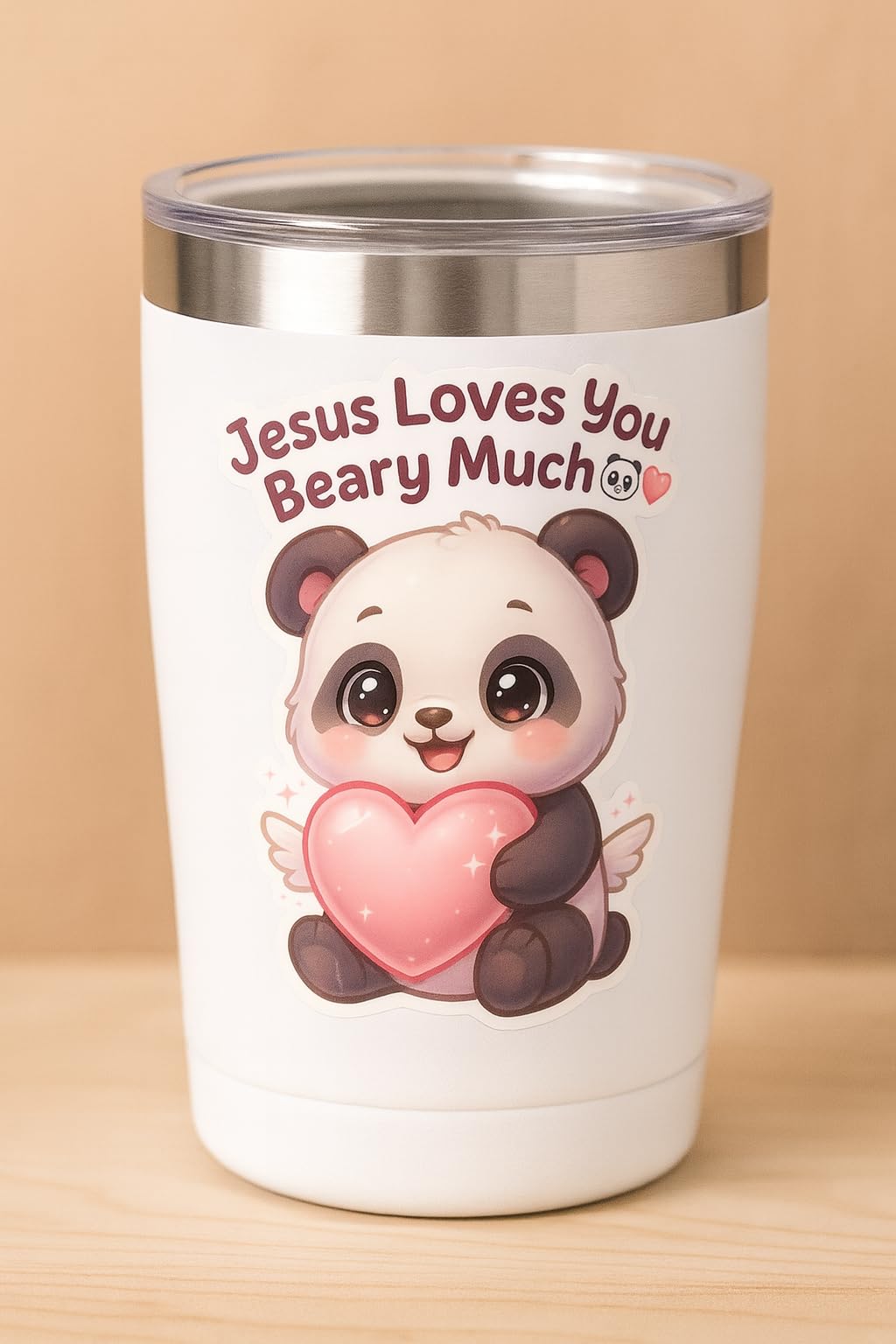 Jesus Loves You Beary Much Panda Sticker, Cute Christian Vinyl Decal, 5 Inch