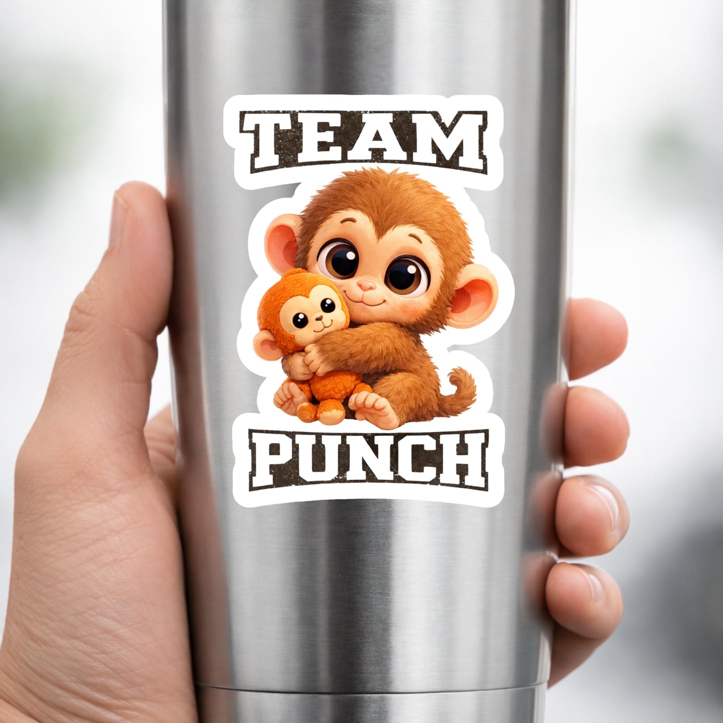 Team Punch The Monkey Sticker Cute Monkey Hug Bumper Sticker You are Not Hard to Love Waterproof Vinyl Decal 5 Inch Laptop Water Bottle Phone Car Sticker