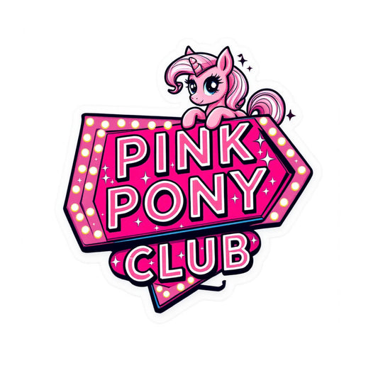 Pink Pony Club Retro Sign Sticker, 3 x 2.75 inches, Glittery Design, Full Color