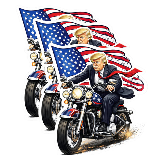 Donald Trump on a Motorcycle Sticker - 3" (3 Pack) - Funny Political Sticker - Vinyl Decal