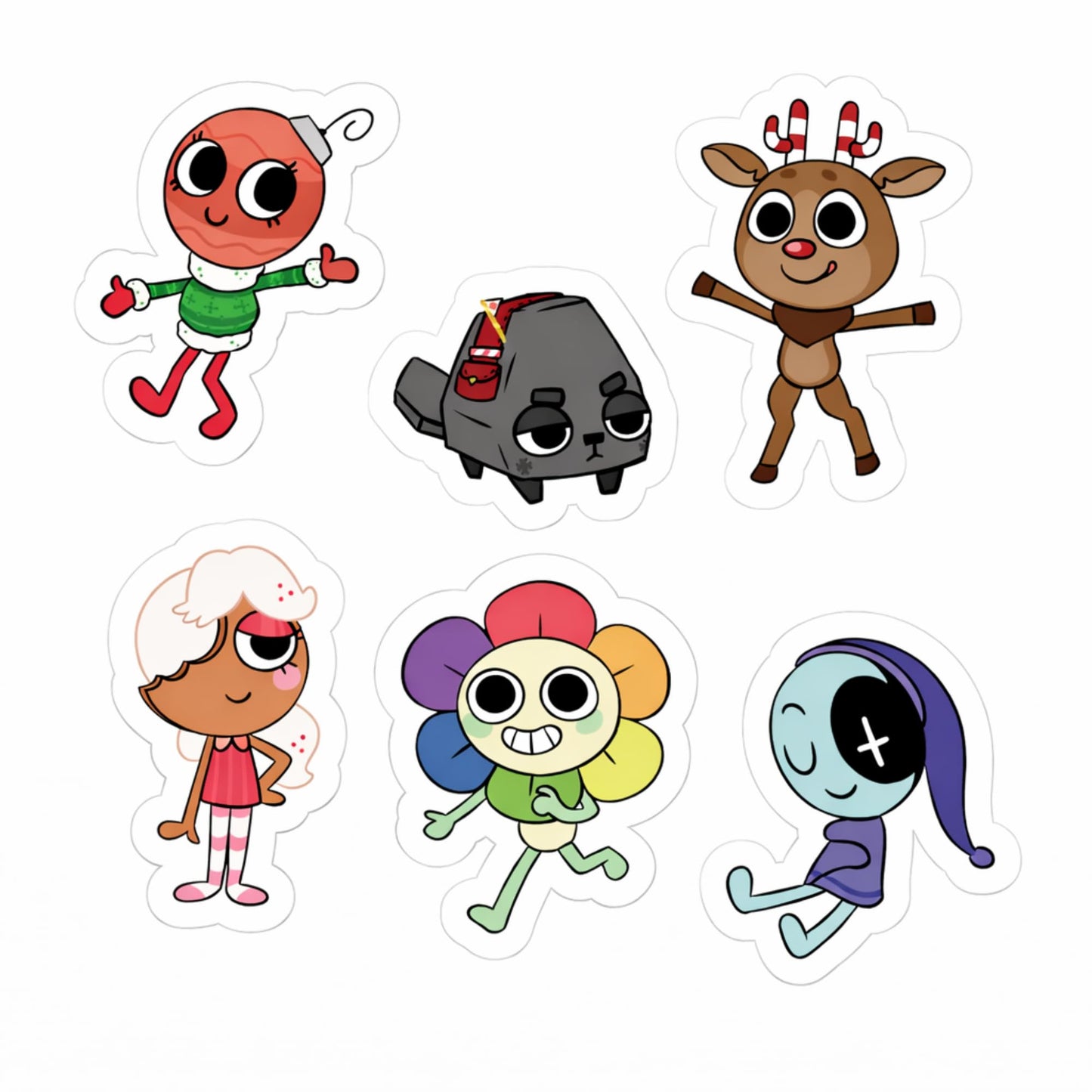 Cute Cartoon Stickers 3 Inch Vinyl Die Cut 6 Pack Waterproof Stickers for Laptop Water Bottle Phone Case