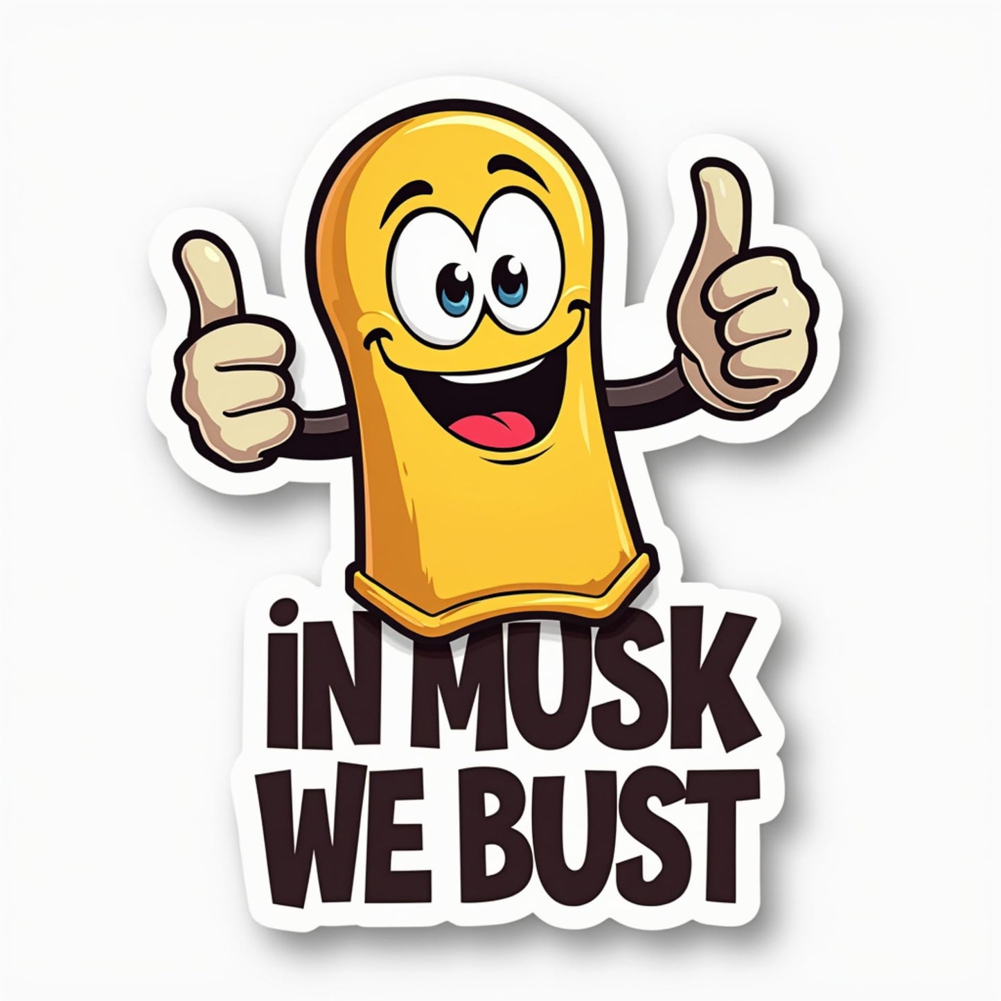 in Musk We Bust Yellow Condom Sticker - Edgy 3x2.5 Inch Vinyl Sticker