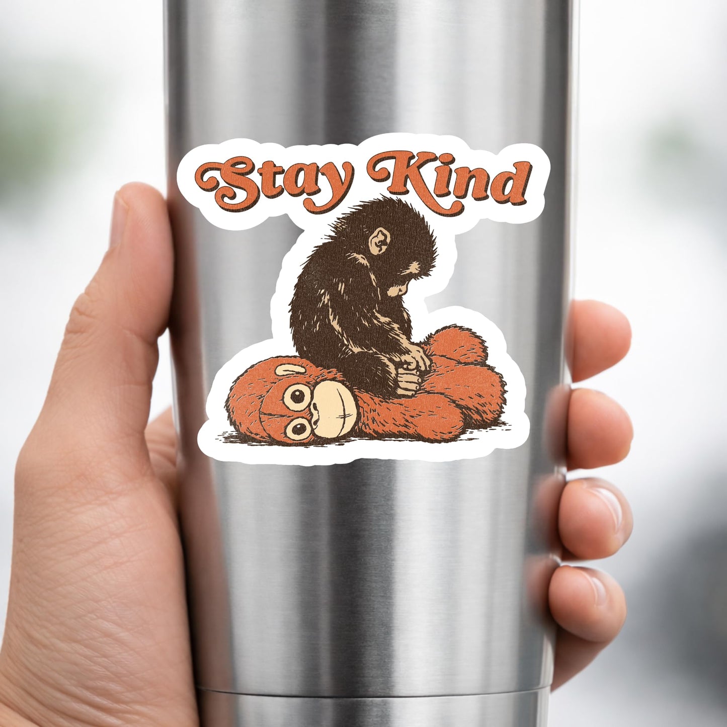 Stay Kind Punch The Monkey Bumper Sticker - Cute Monkey Sticker Waterproof Vinyl Decal 5 Inch Laptop Water Bottle Phone Car Sticker