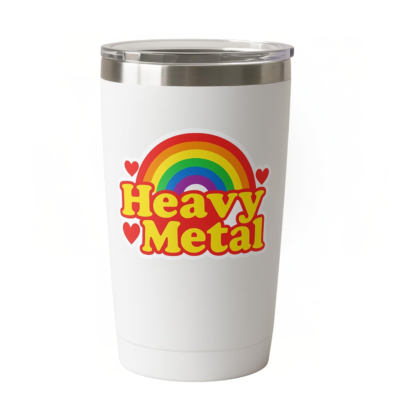 Heavy Metal Rainbow Retro Sticker, 5 Inch Vinyl Decal, 70s Style Design with Hearts, Waterproof for Car, Laptop, Tumbler, Notebook or Bumper Sticker