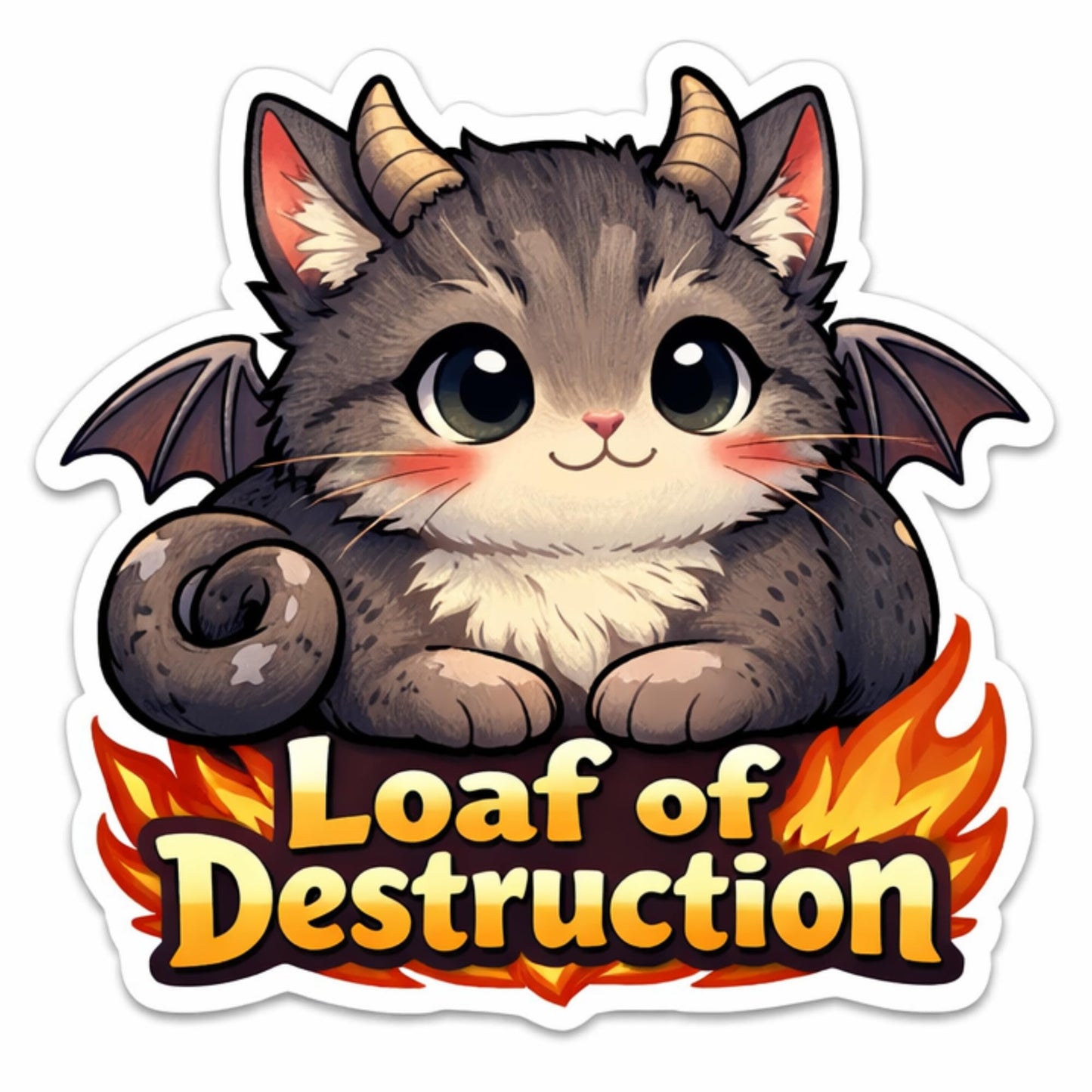 Cute Cat Dragon Stickers 4 Pack, Loaf of Destruction and I Breathe Fire Not Tolerance, 3 Inch Vinyl Die Cut Waterproof Stickers, Multicolor Cartoon Design for Laptops Water Bottles Cars