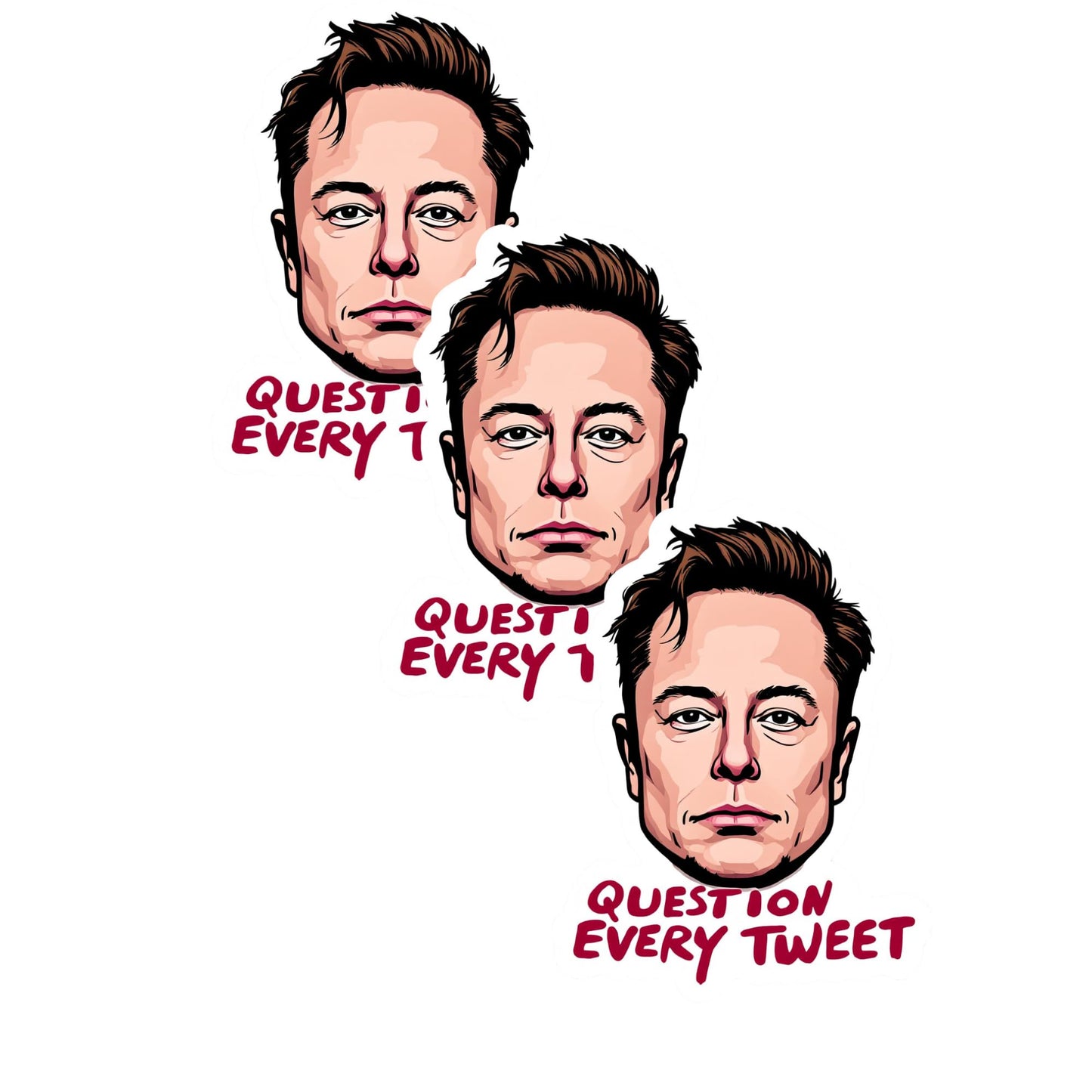 Anti-Elon Musk Question Every Tweet Sticker 3-Pack - 3 x 3.5 Inches
