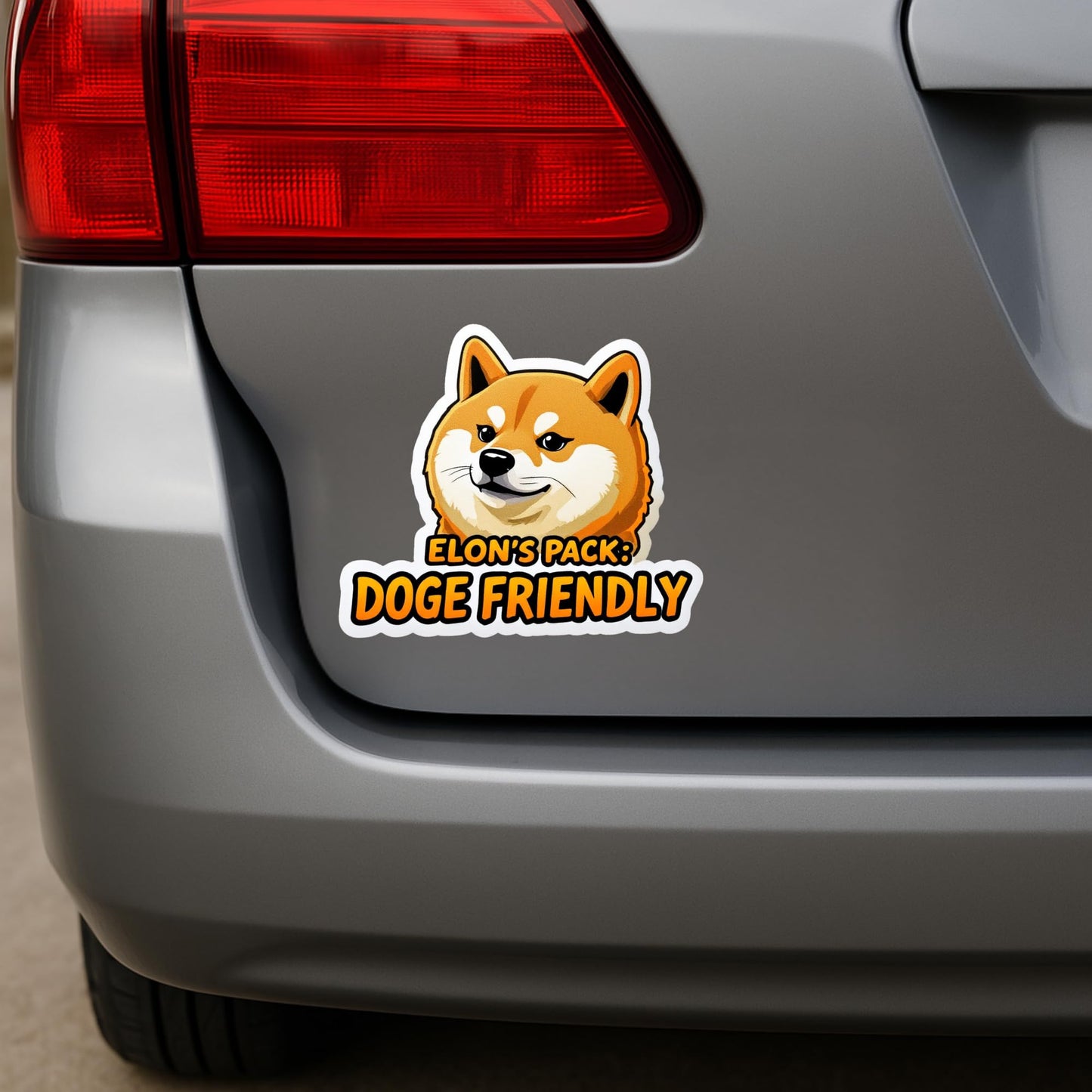ELON'S Pack: Doge Friendly Bumper Sticker - 5.5x6.3 Inch Pro Dogecoin Vinyl Decal for Cars, Windows, Laptops, and More